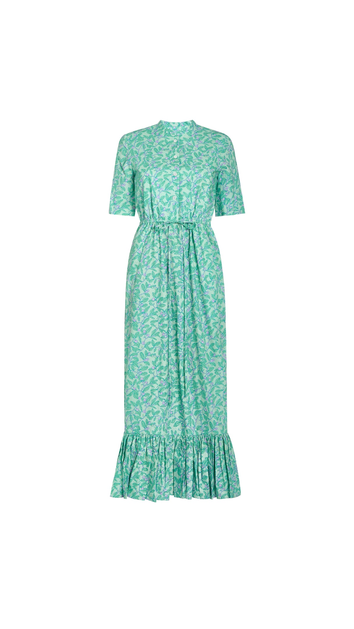 Short-Sleeve Shirt Dress in Green with Purple Limes