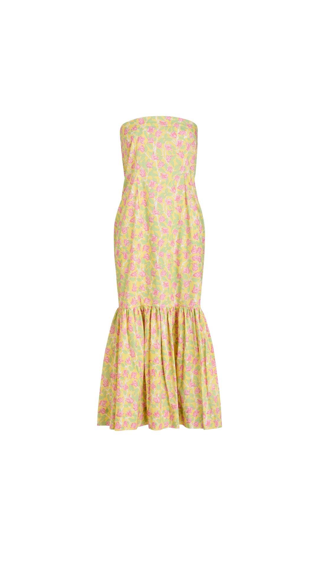 SAMPLE: Strapless Dress in Yellow with Pink Bougainvillea