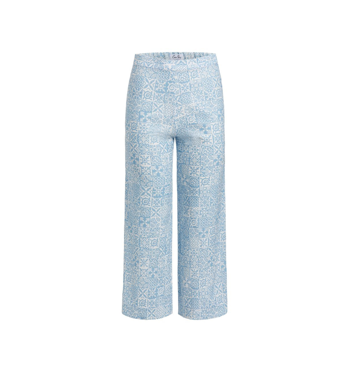 High-Waisted, Wide-Leg Pants in Blue Checkerboard