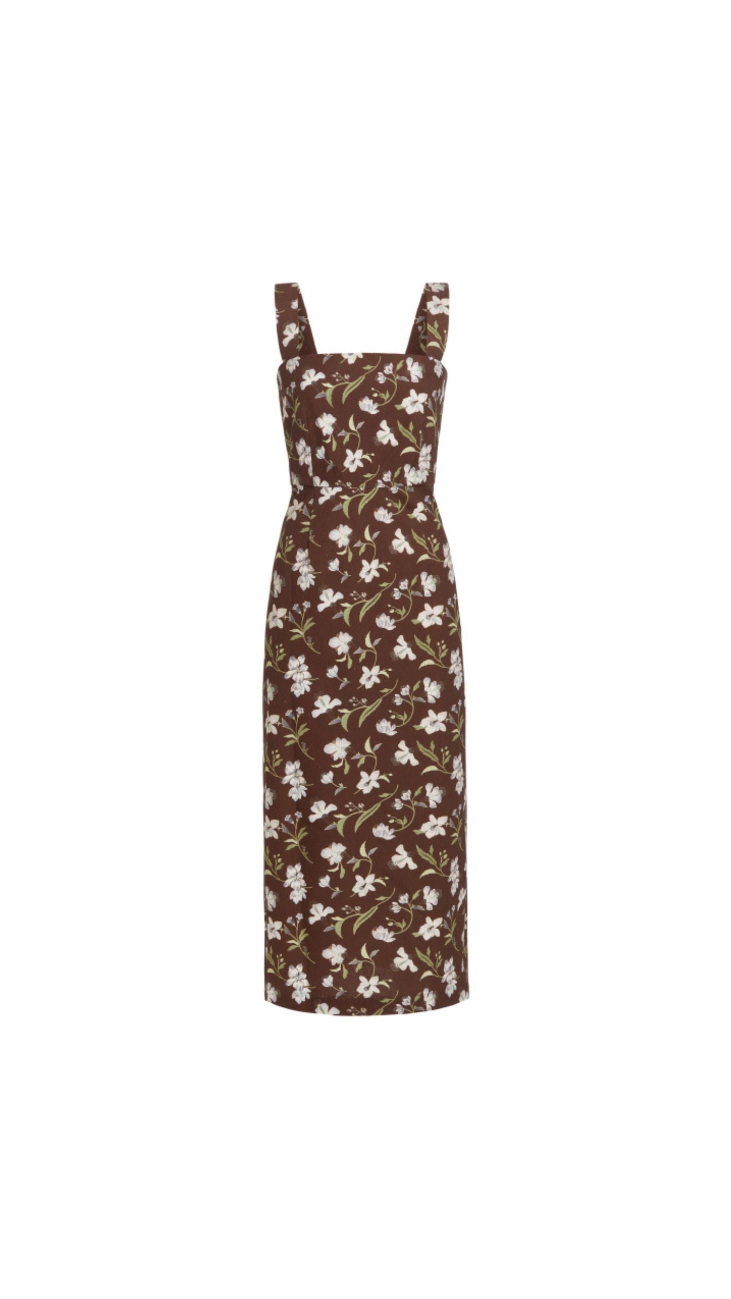 Long Slip Dress in Brown Hibiscus