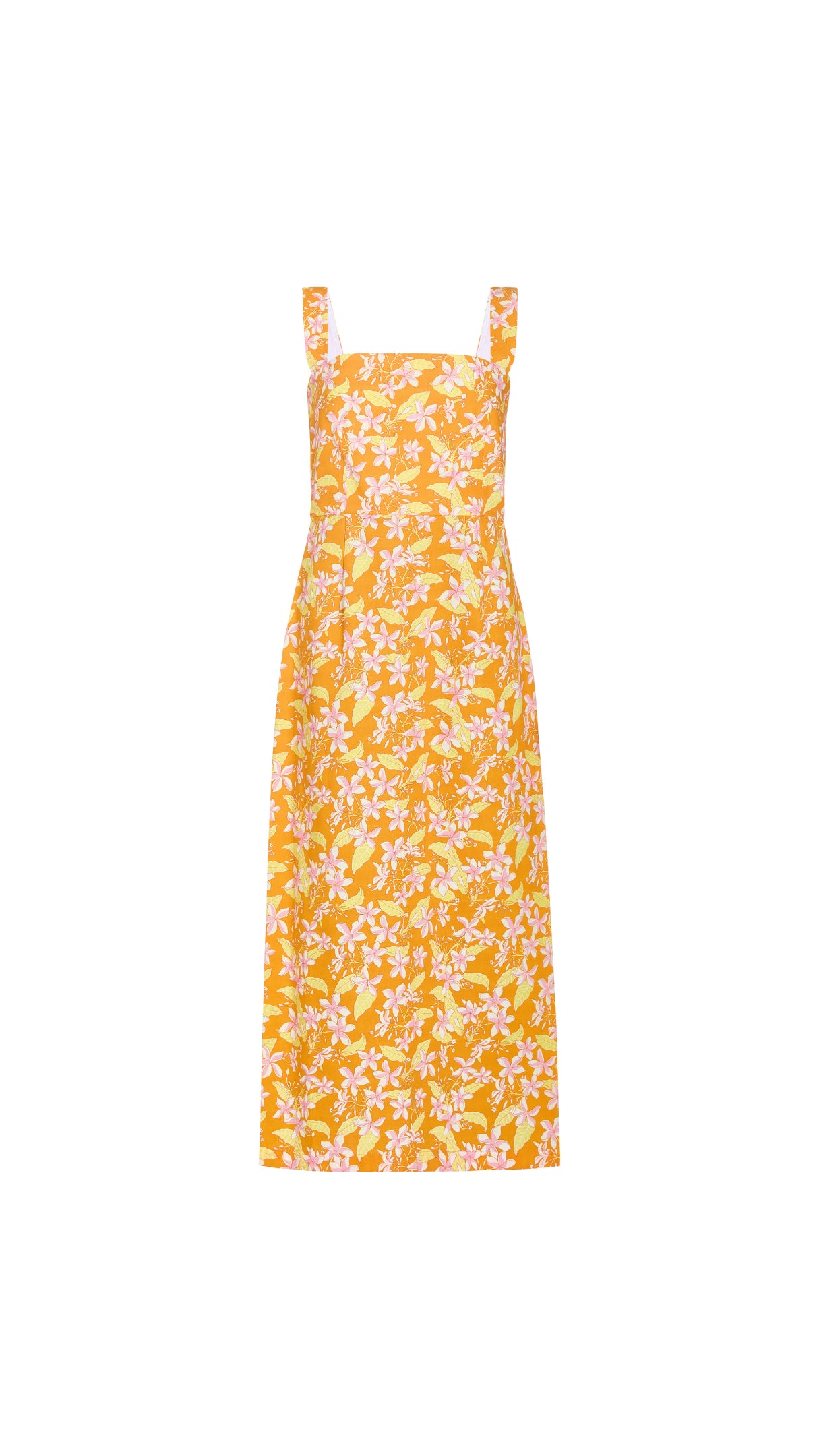 Long Slip Dress in Orange Frangipani