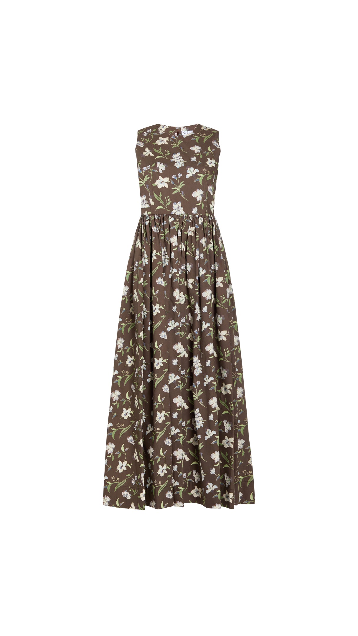 Ankle-Length Cornelia Dress in Brown Hibiscus
