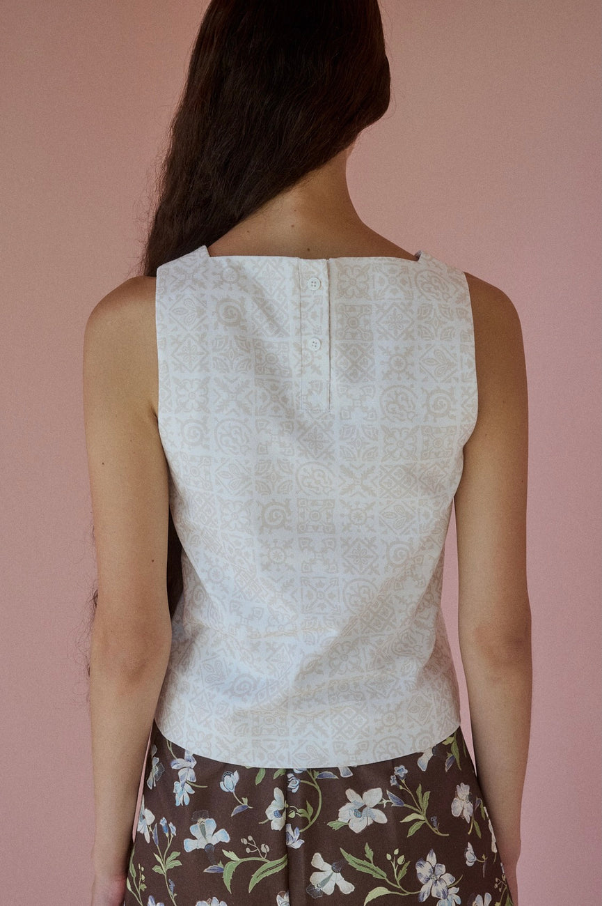 Shift Top in Beige Checkerboard