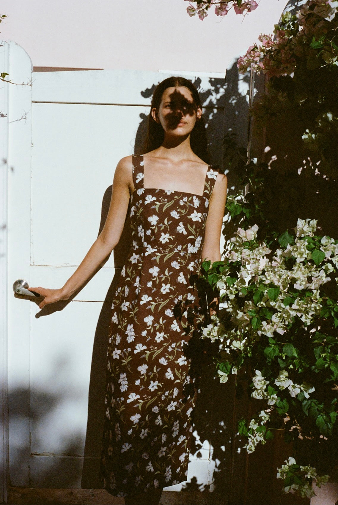 Long Slip Dress in Brown Hibiscus Long Slip Dress in Brown Hibiscus