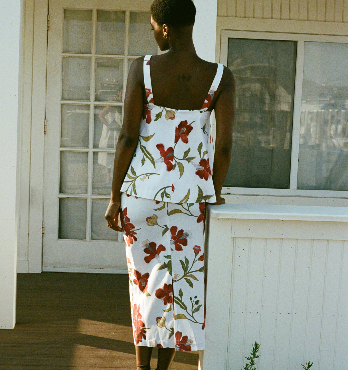 Pencil Skirt in Red Hibiscus