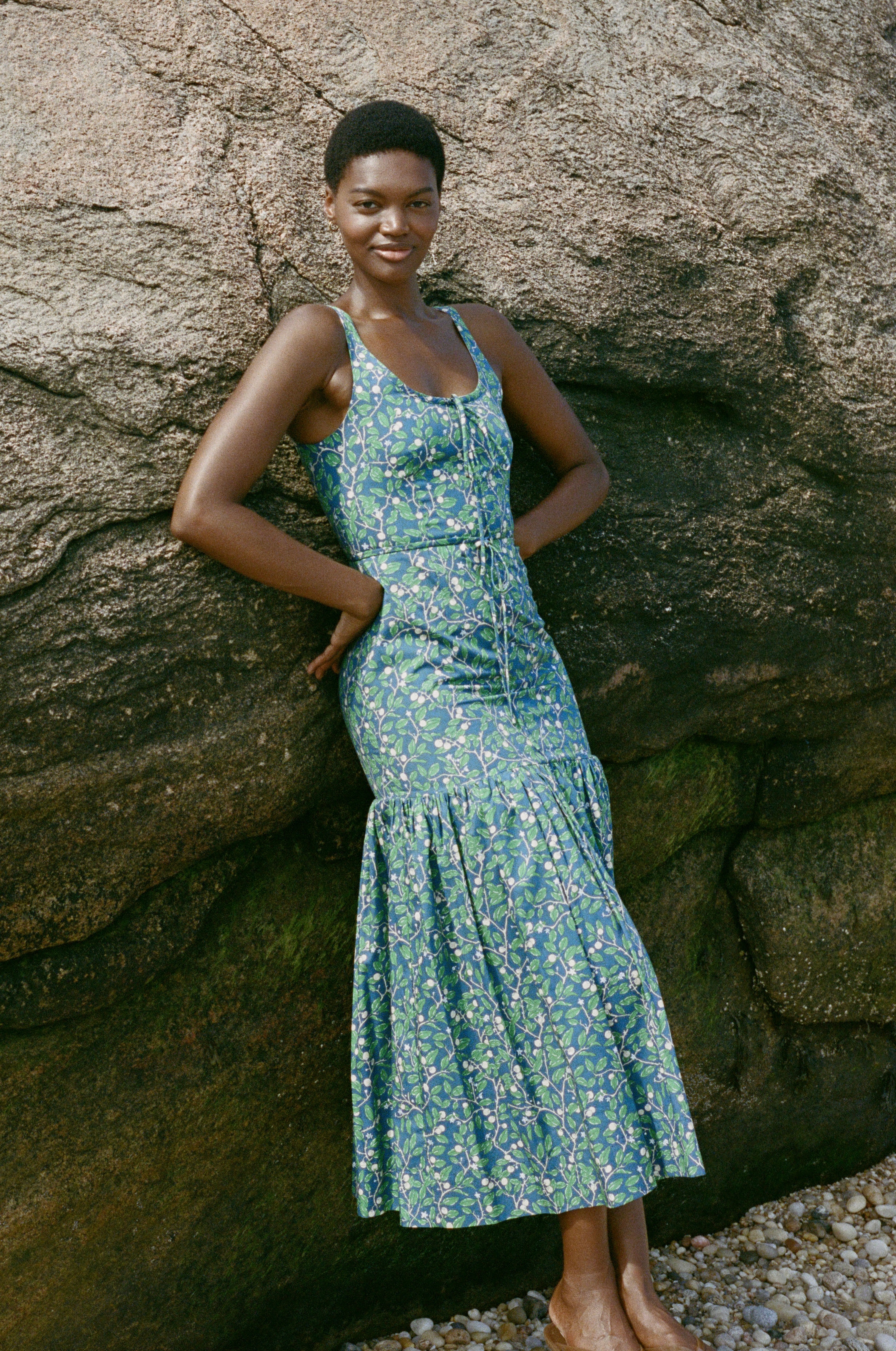 Double Drawstring Dress in Dark Blue Limes  Coco Shop