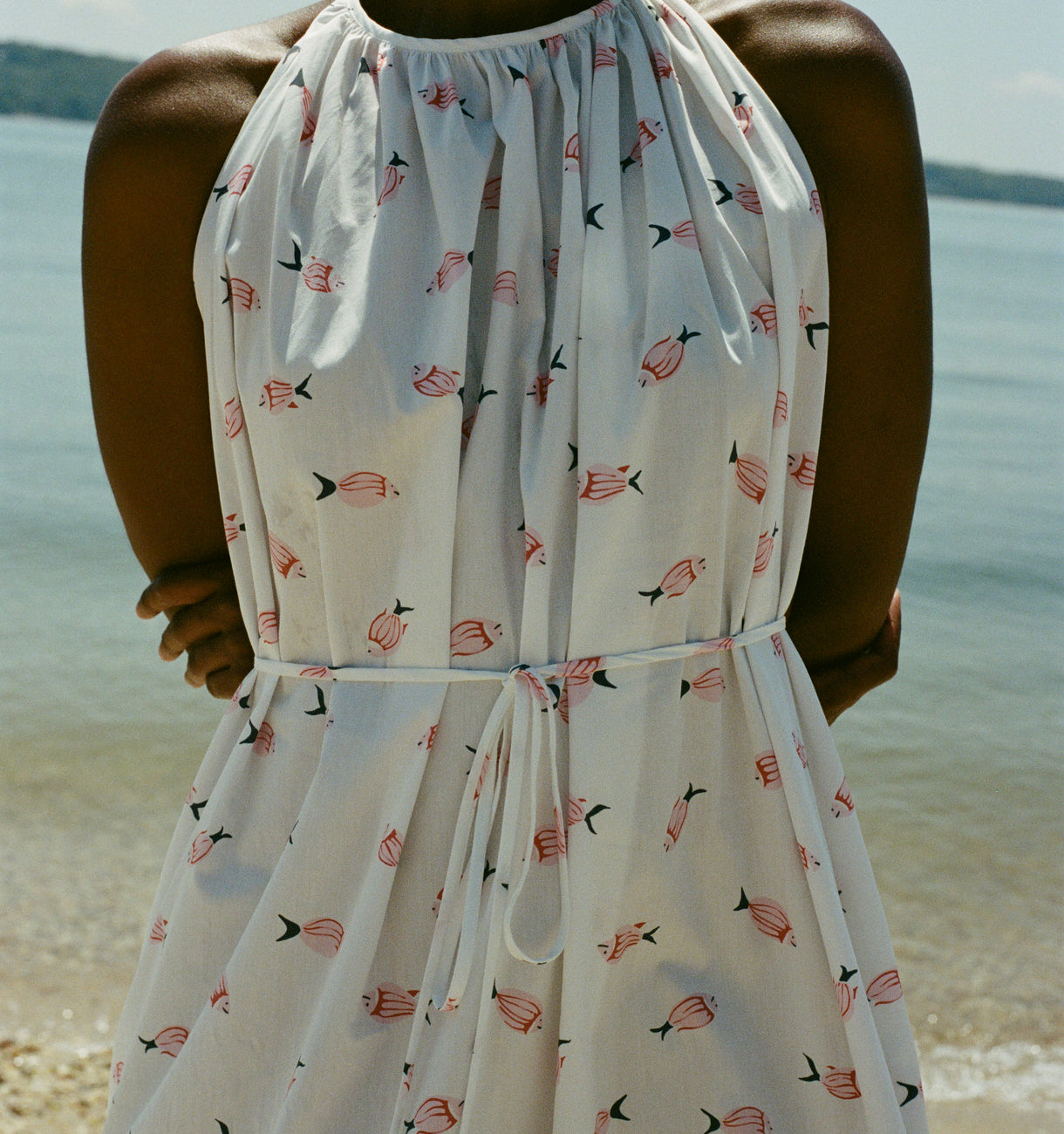 Halter Dress in Vintage Pink Fish