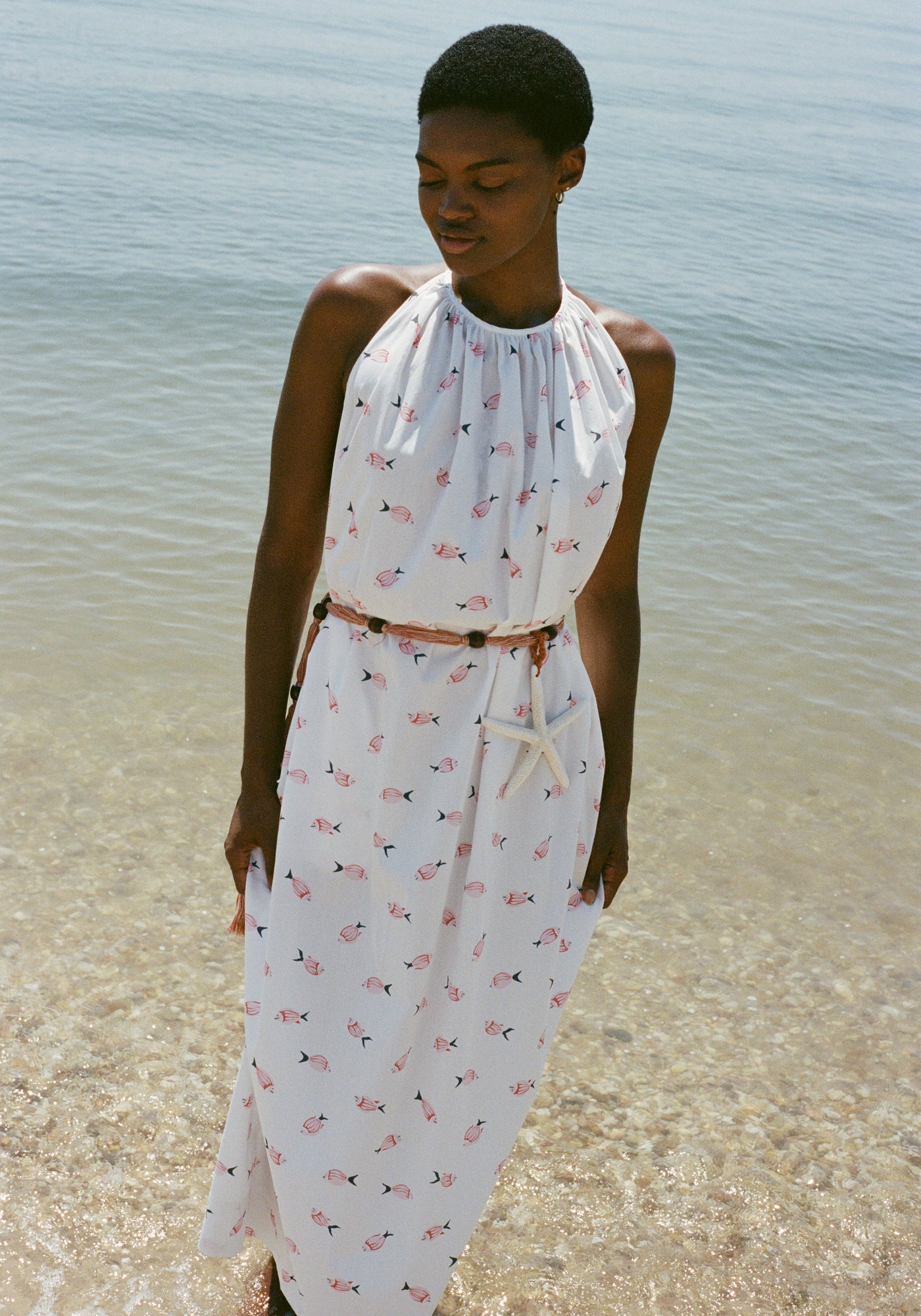 Halter Dress in Vintage Pink Fish