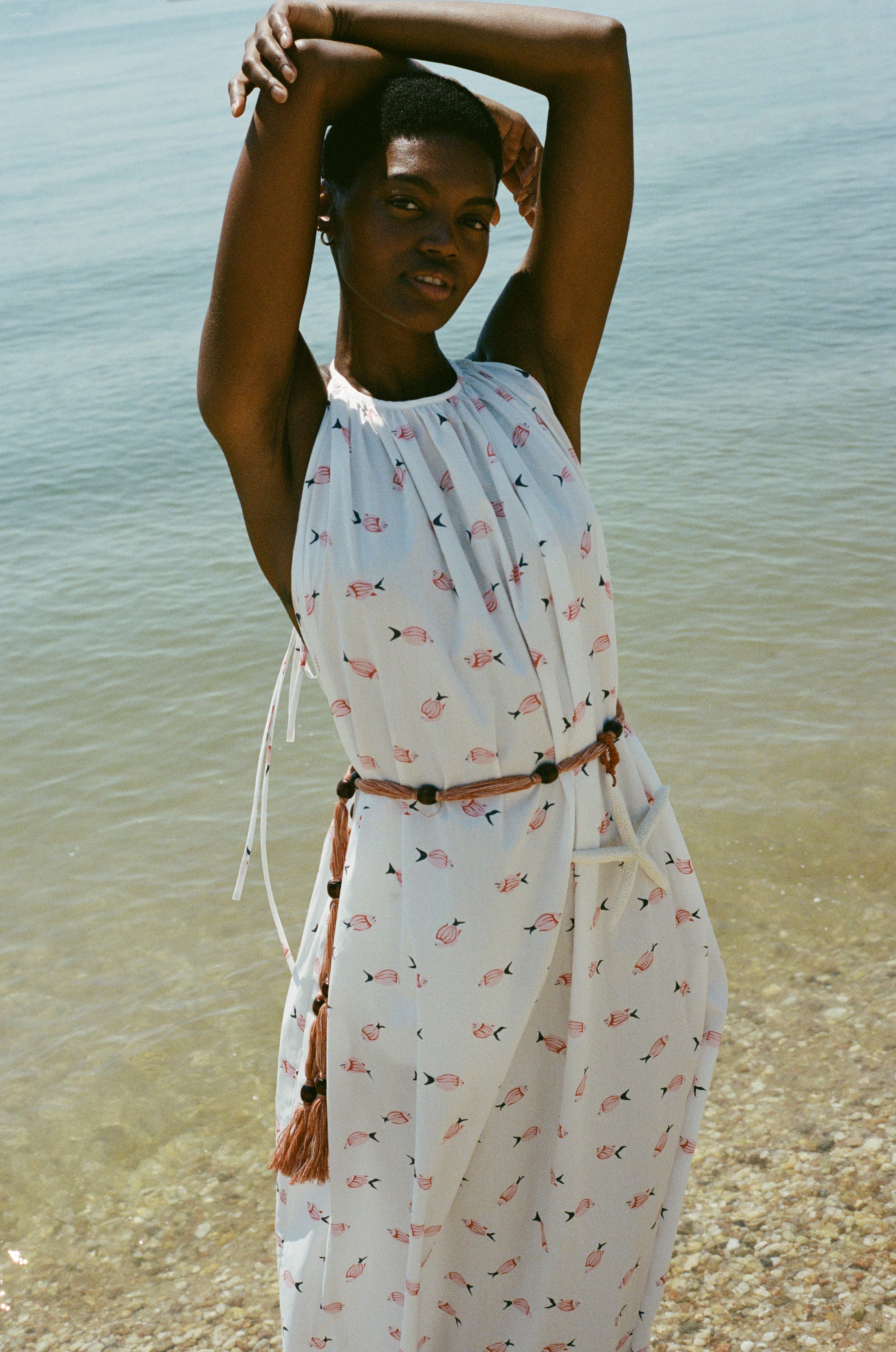 Halter Dress in Vintage Pink Fish