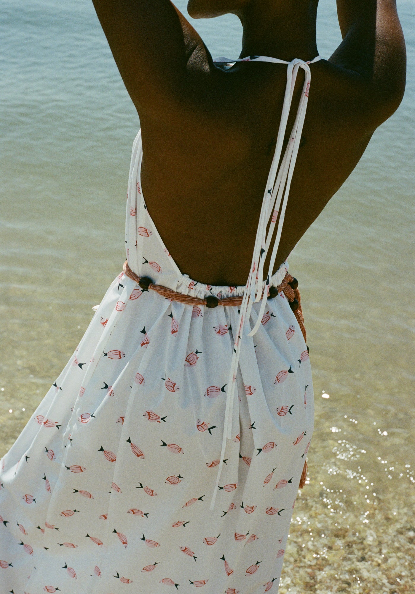 Halter Dress in Vintage Pink Fish