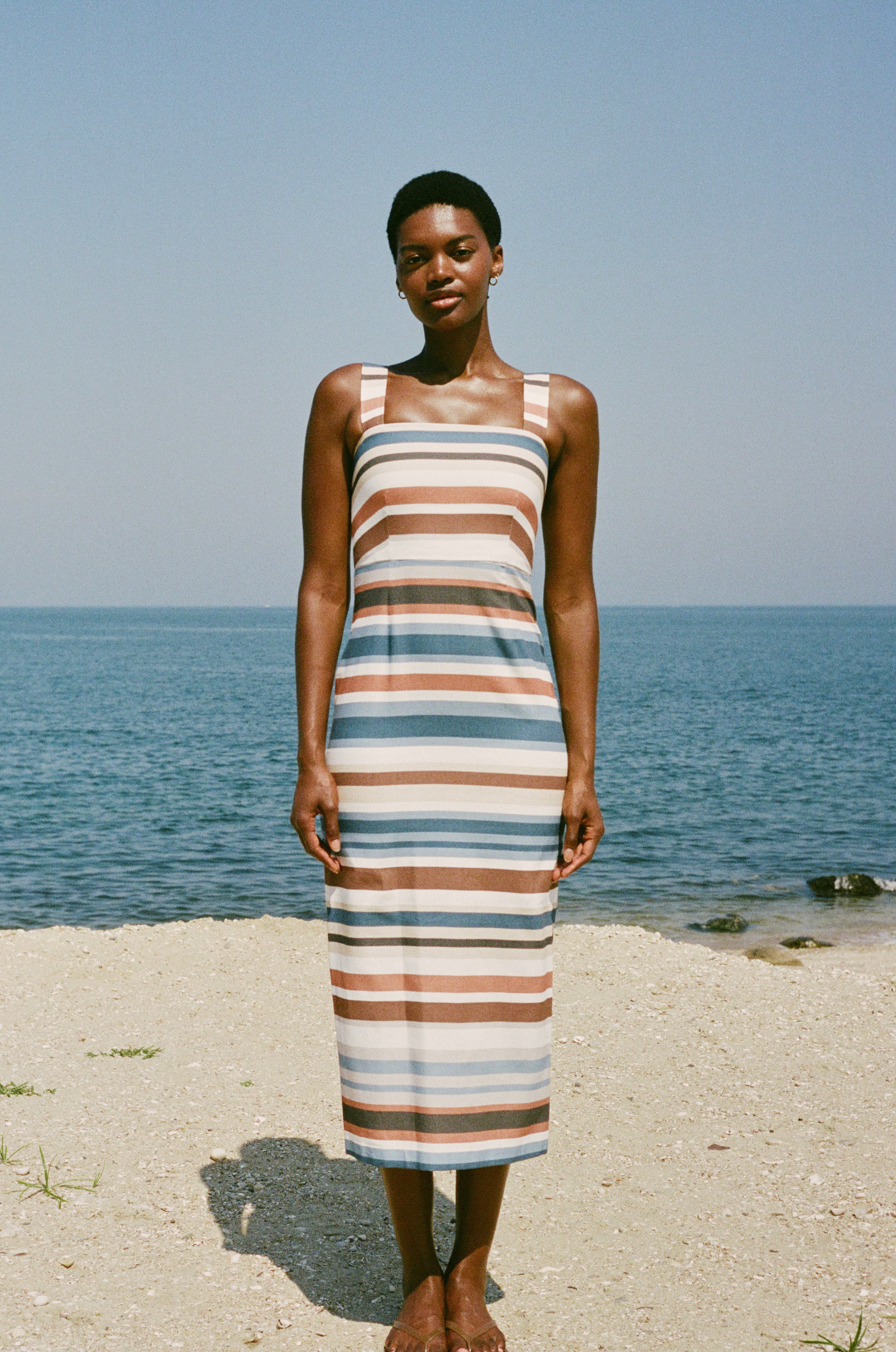 Long Slip Dress in Cool Stripe