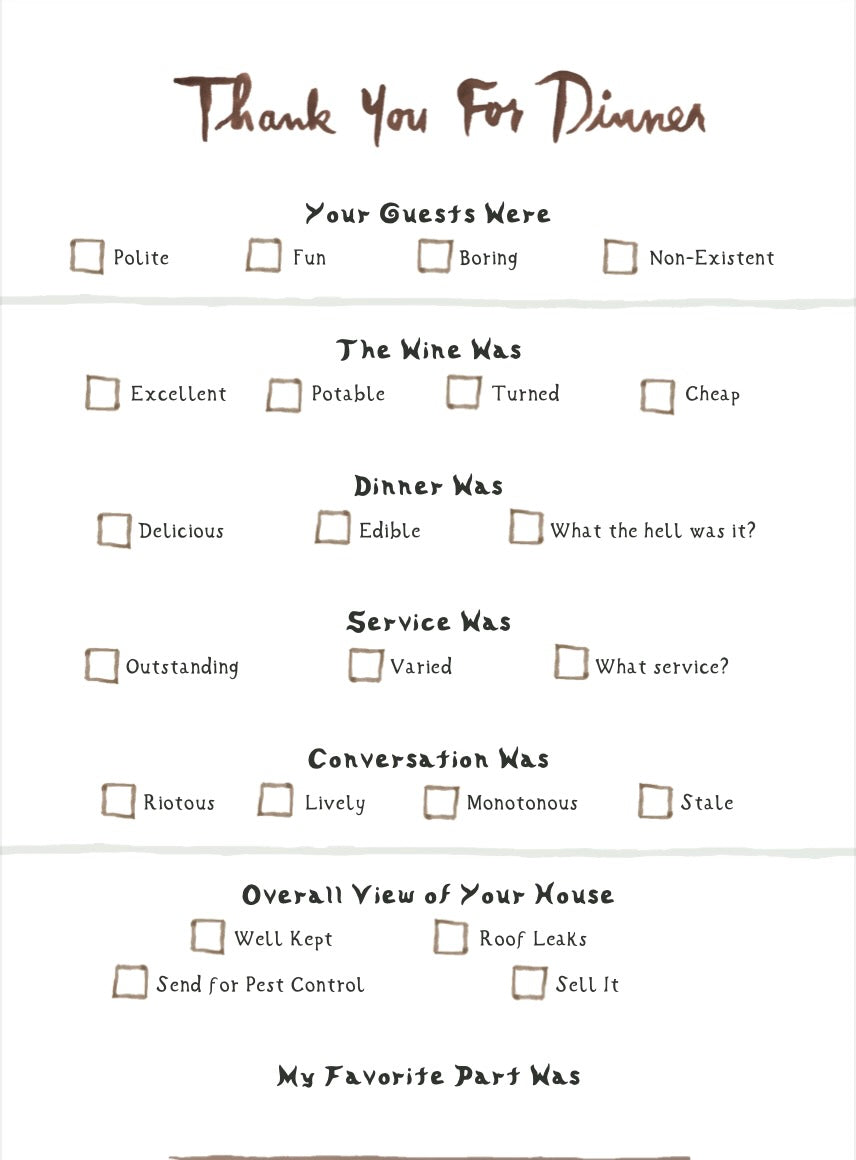 Thank You For Dinner Stationery