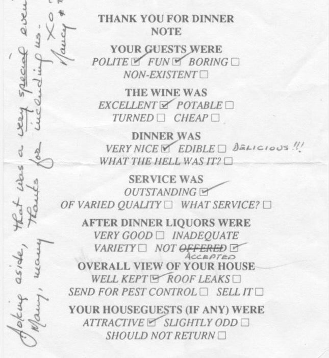 Thank You For Dinner Stationery