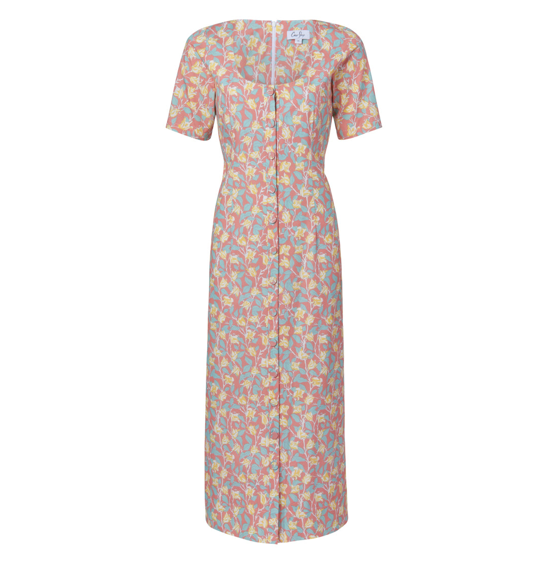 Mod Midi Dress in Coral Bougainvillea