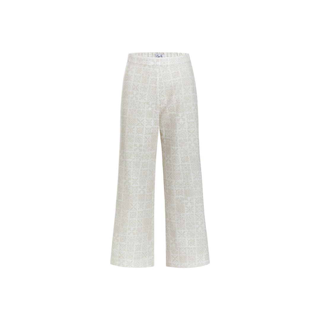High-Waisted, Wide-Leg Pants in Beige Checkerboard