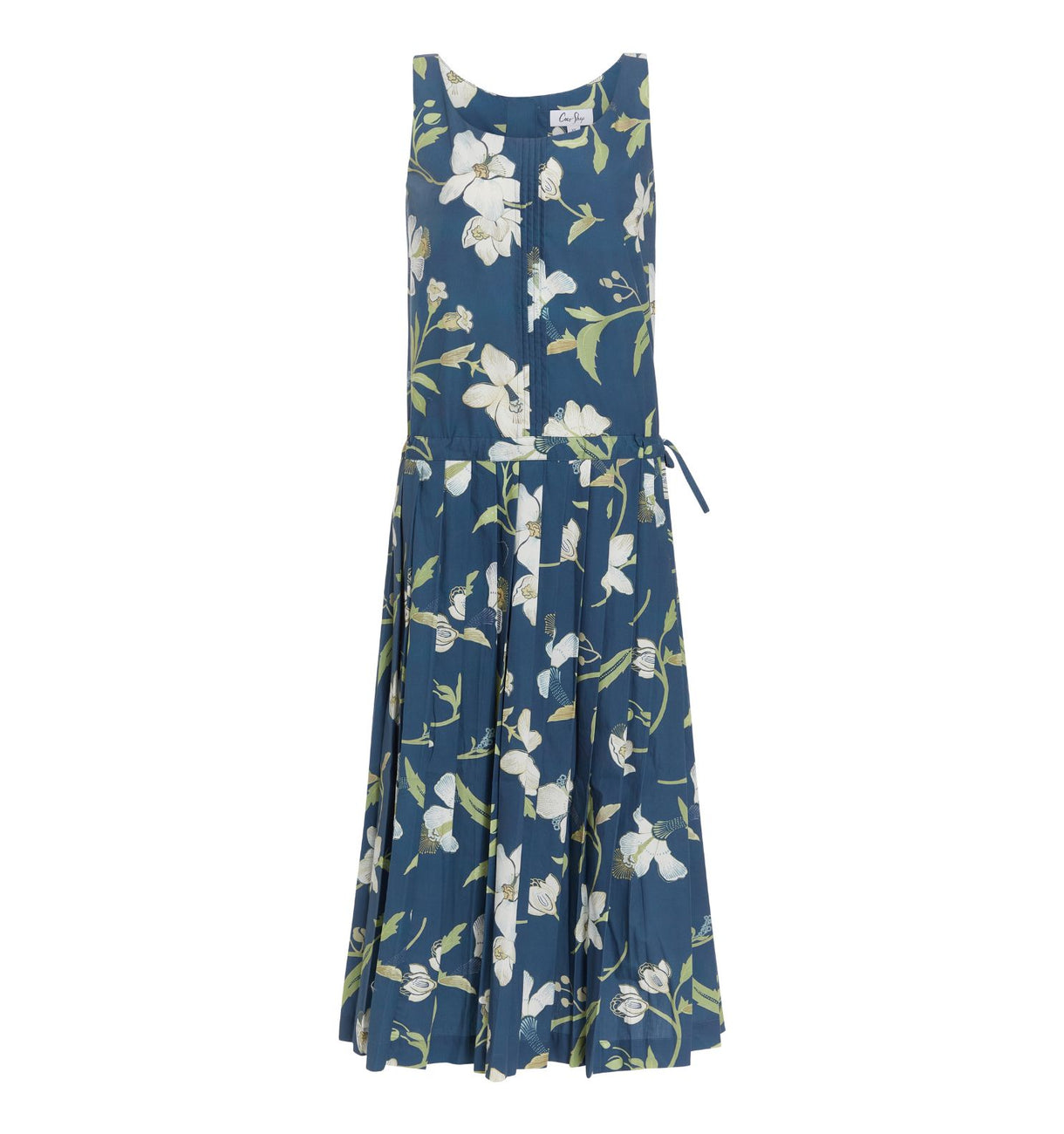 Drop-Waist Dress in Navy Hibiscus