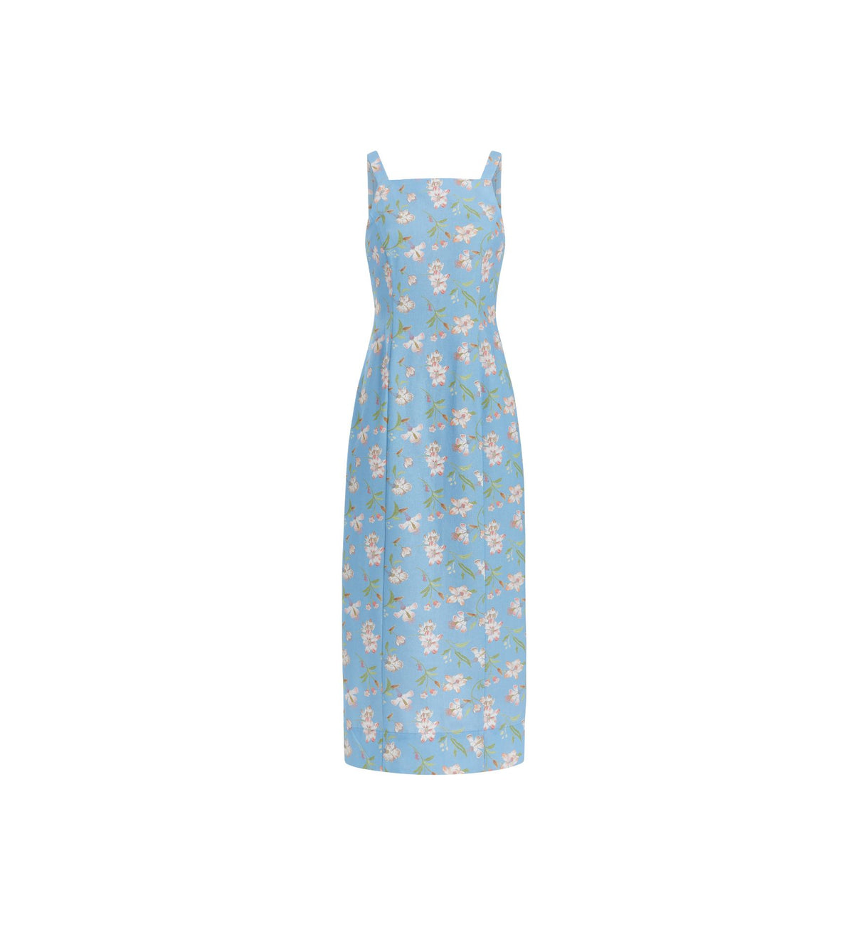 High-Neck Midi Dress in Blue Hibiscus