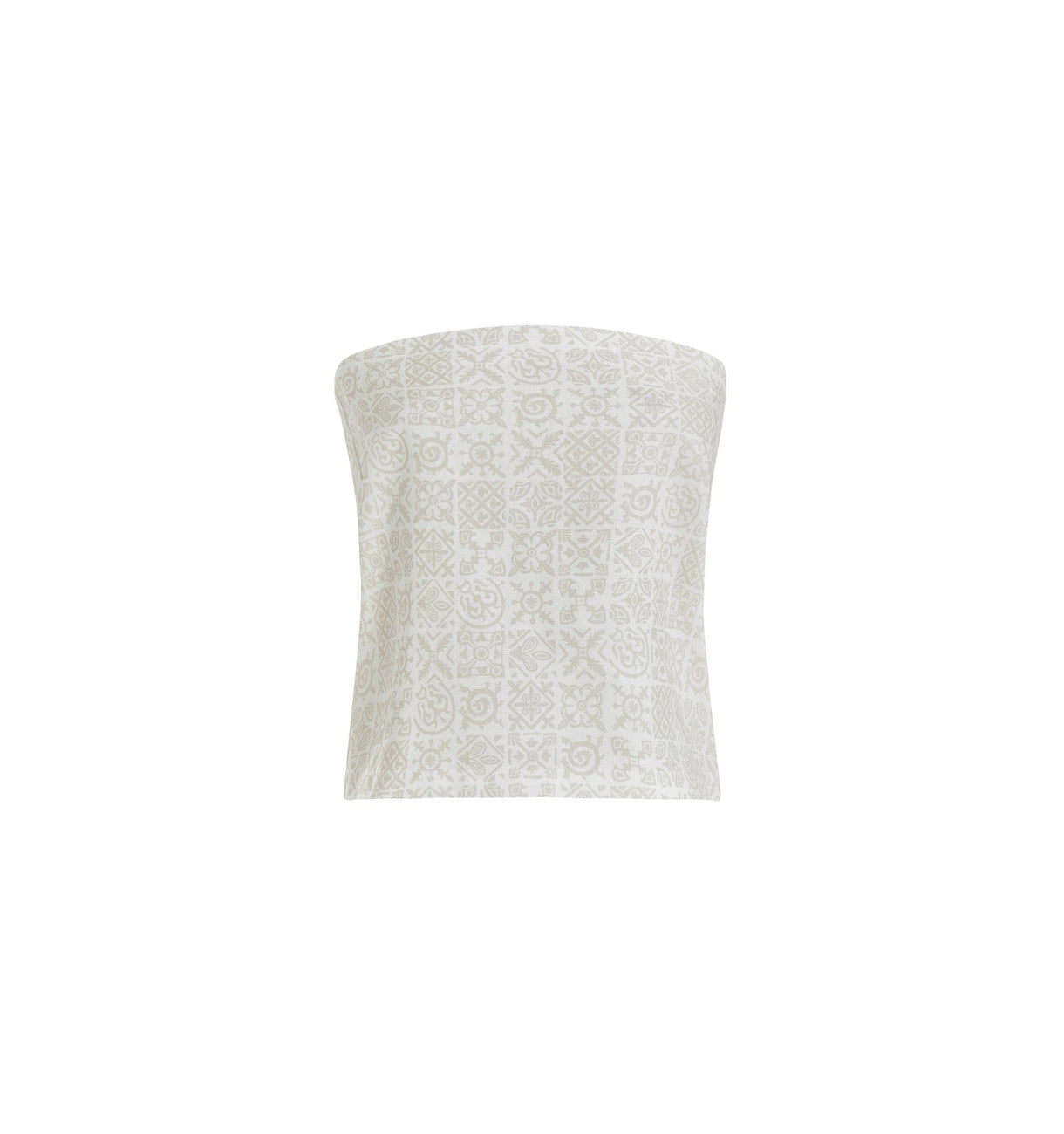 Strapless Top in White with Beige Checkerboard