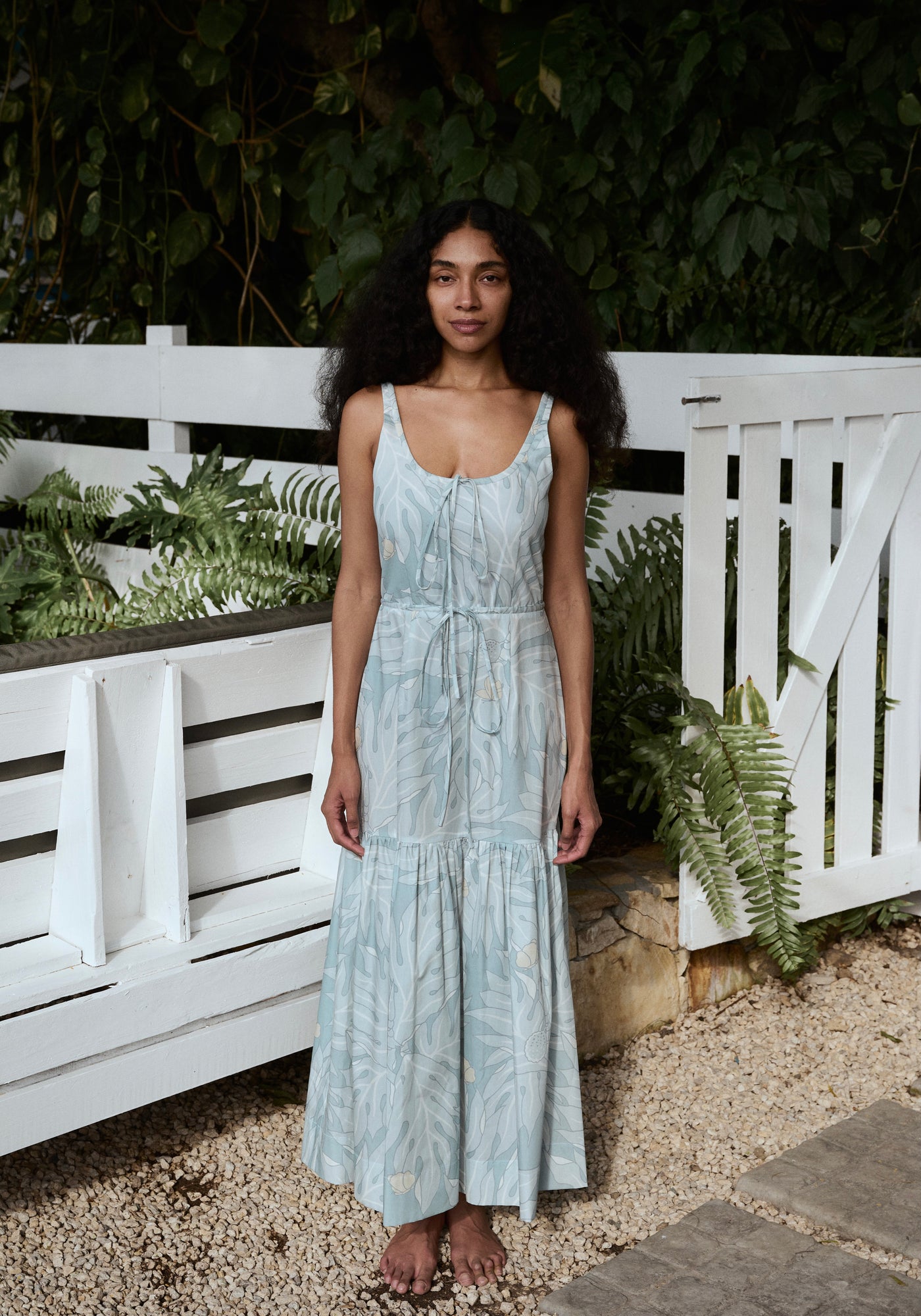Double Drawstring Dress in Sea Blue Breadfruit