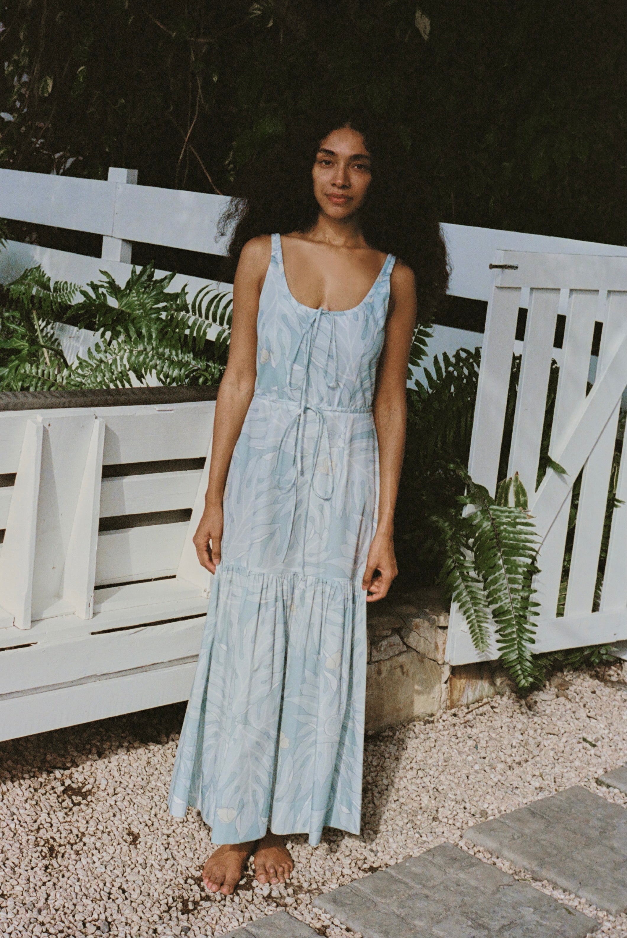 Double Drawstring Dress in Sea Blue Breadfruit