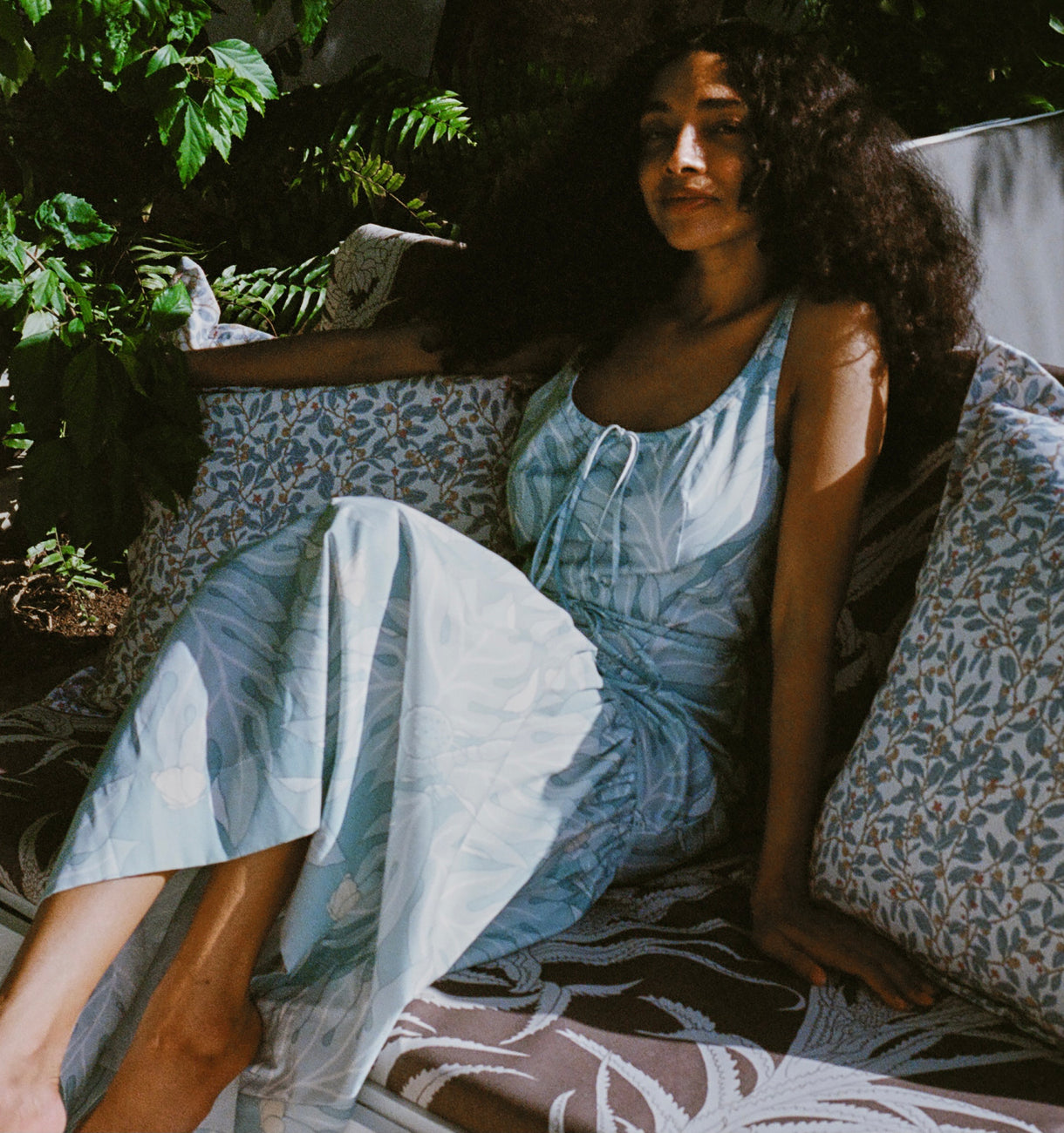 Double Drawstring Dress in Sea Blue Breadfruit