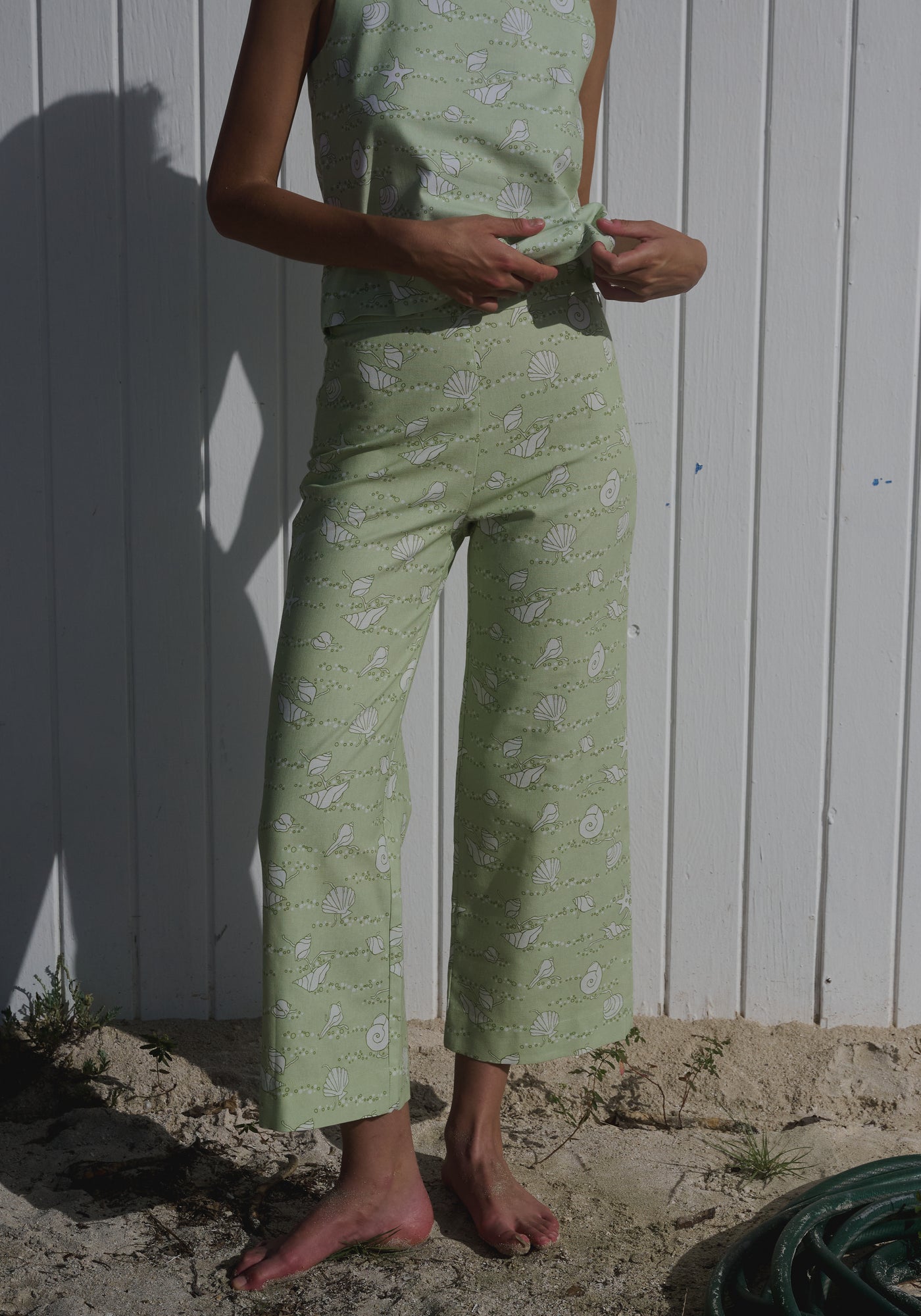 High-Waisted, Wide-Leg Pants in Lime Shell