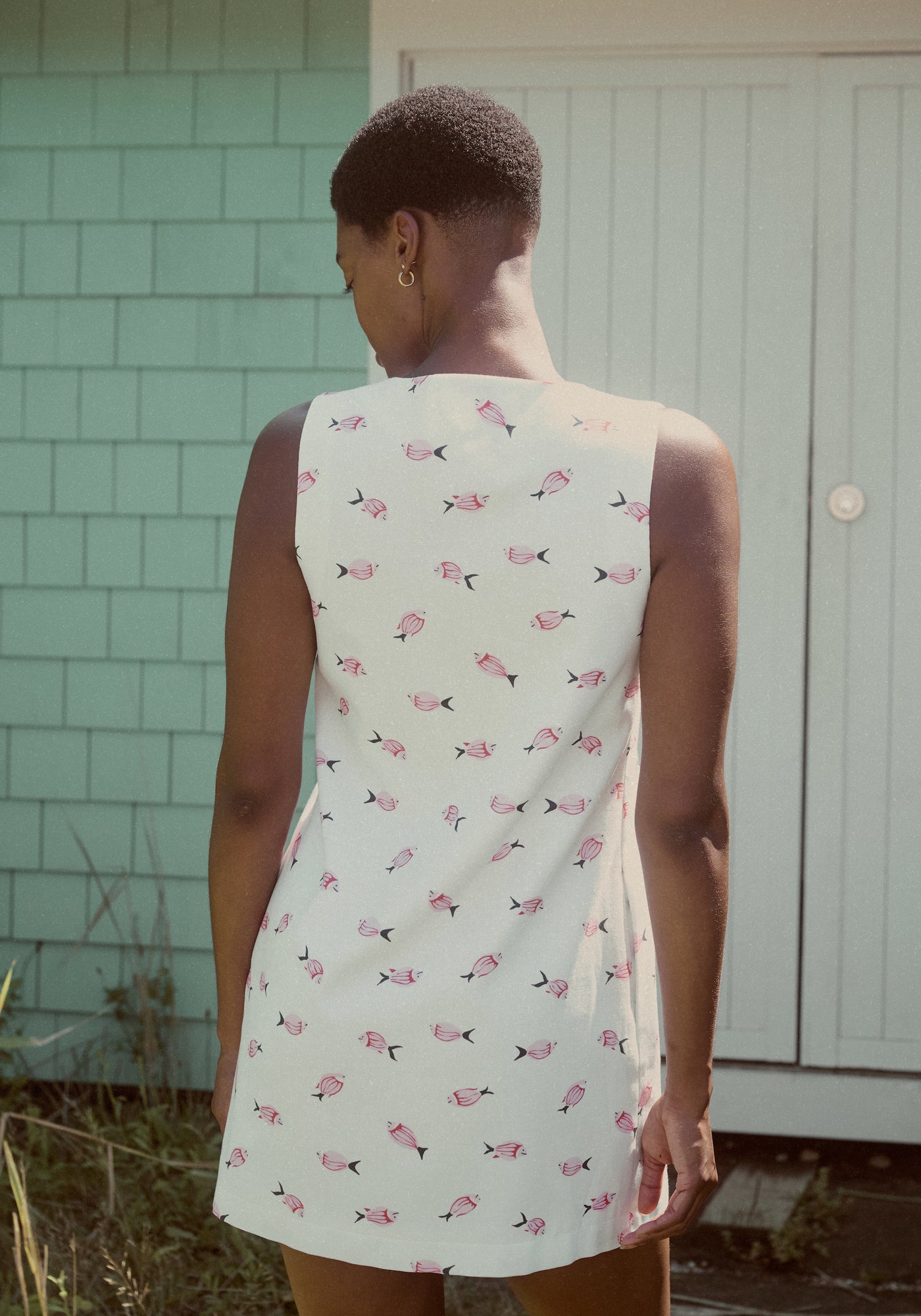 V-Neck Mini Dress in Vintage Pink Fish