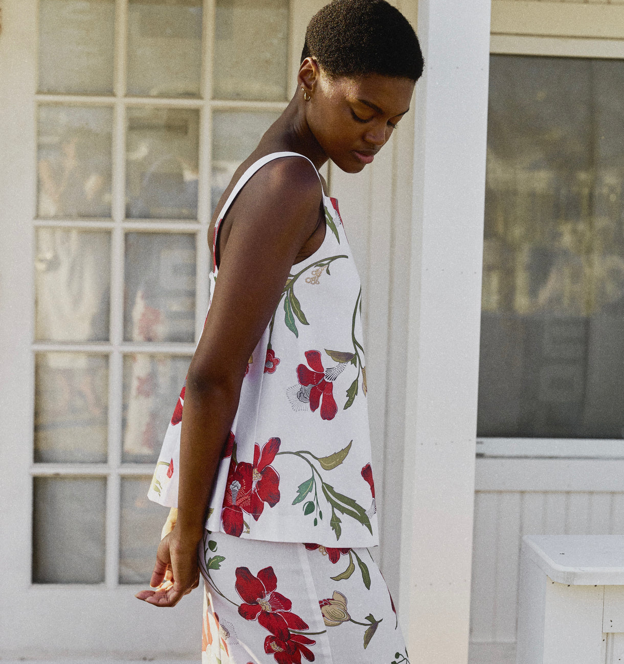 A-Line Top in Red Hibiscus