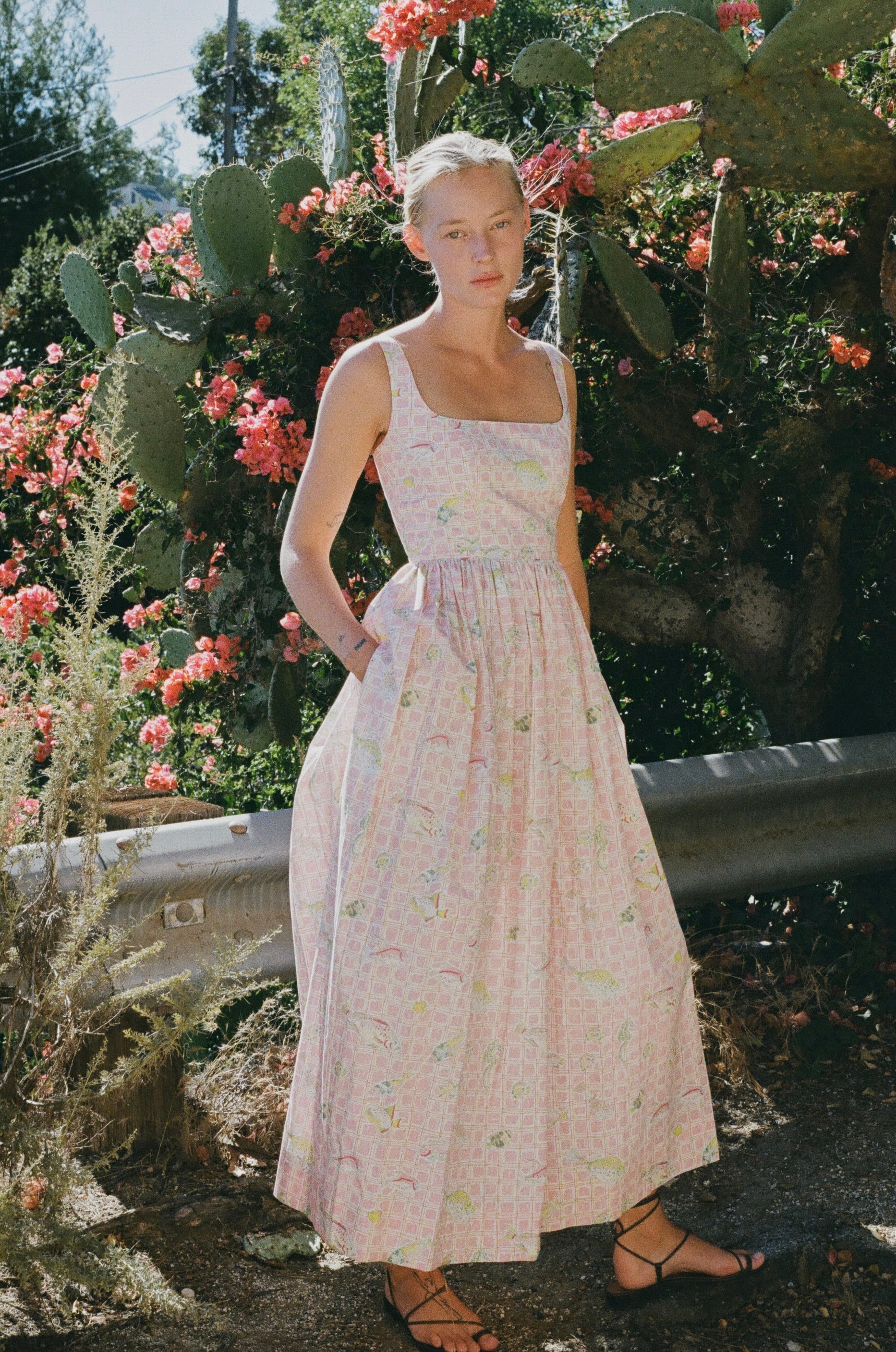 Scoop Neck Dress in Pink Fishing Net