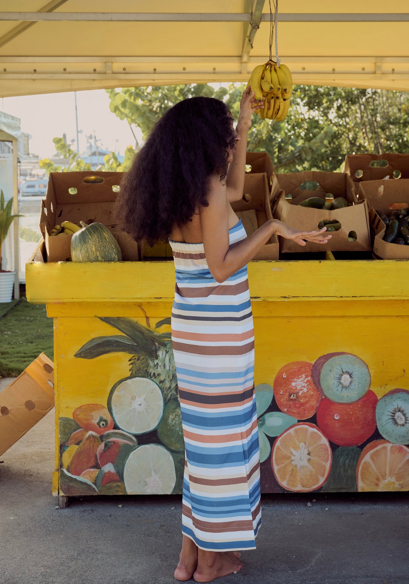 Strapless A-Line Dress in Cool Stripe