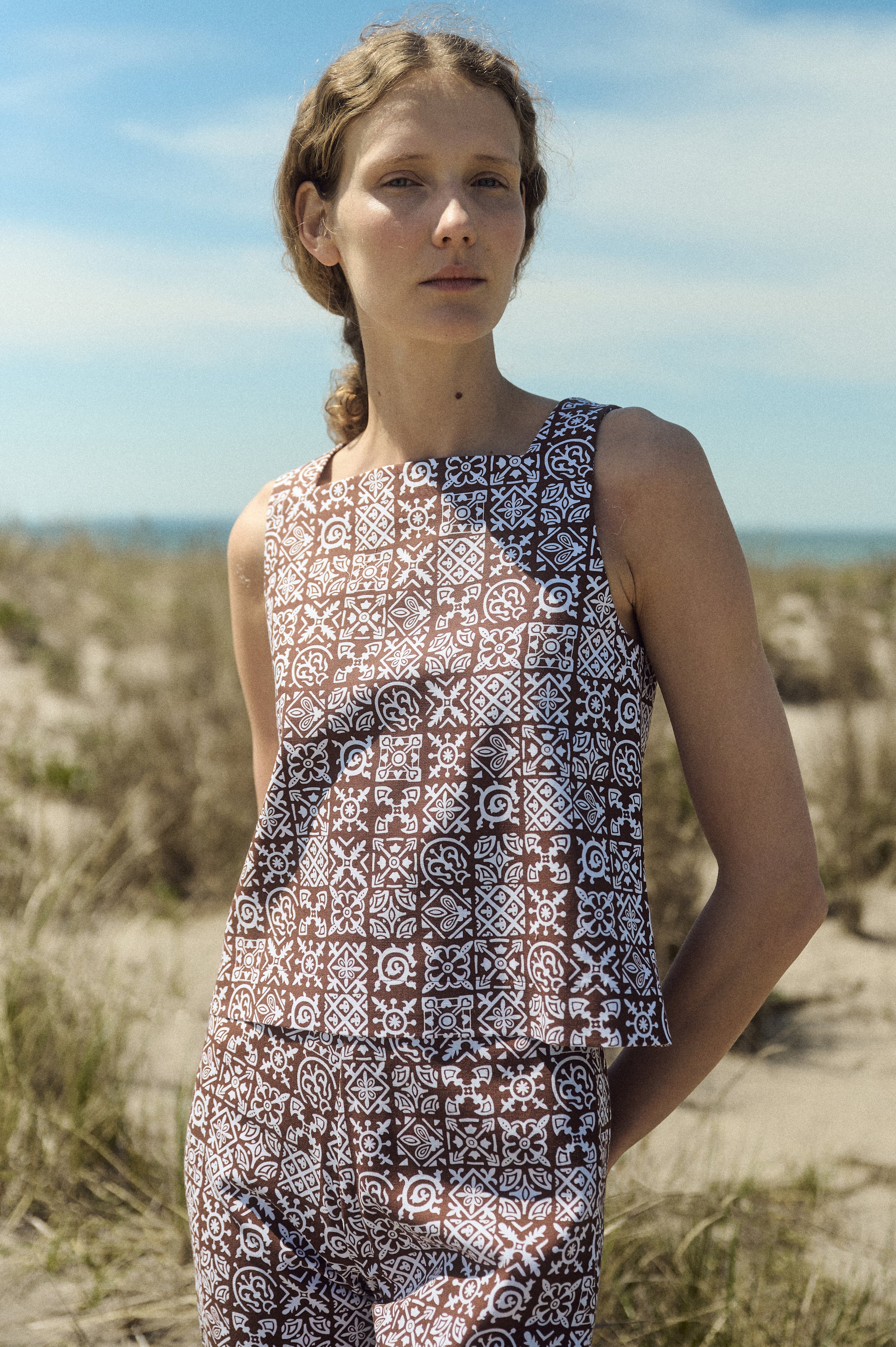 Shift Top in Brown Checkerboard