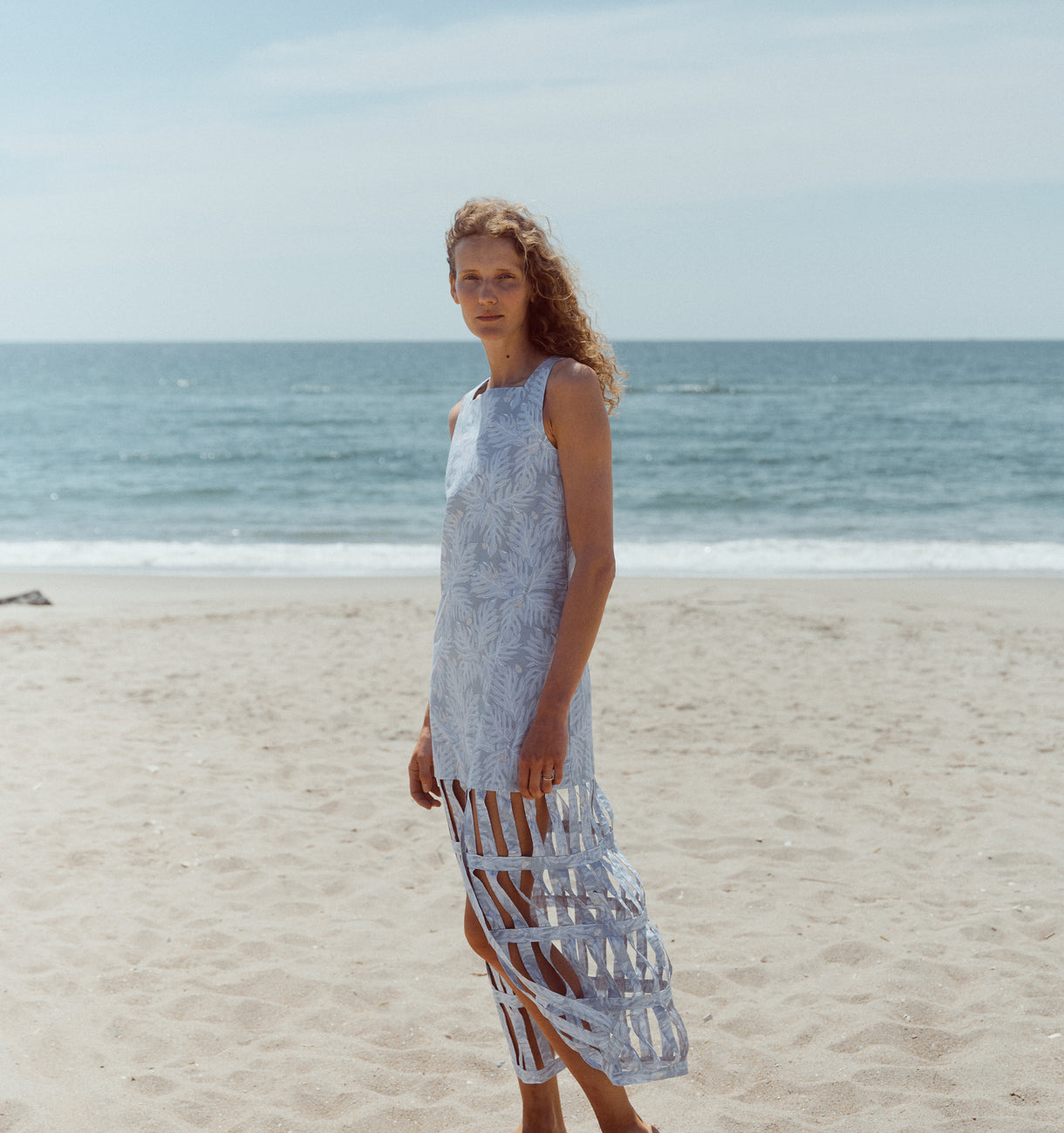 Basket-Hem Dress in Sea Blue Breadfruit