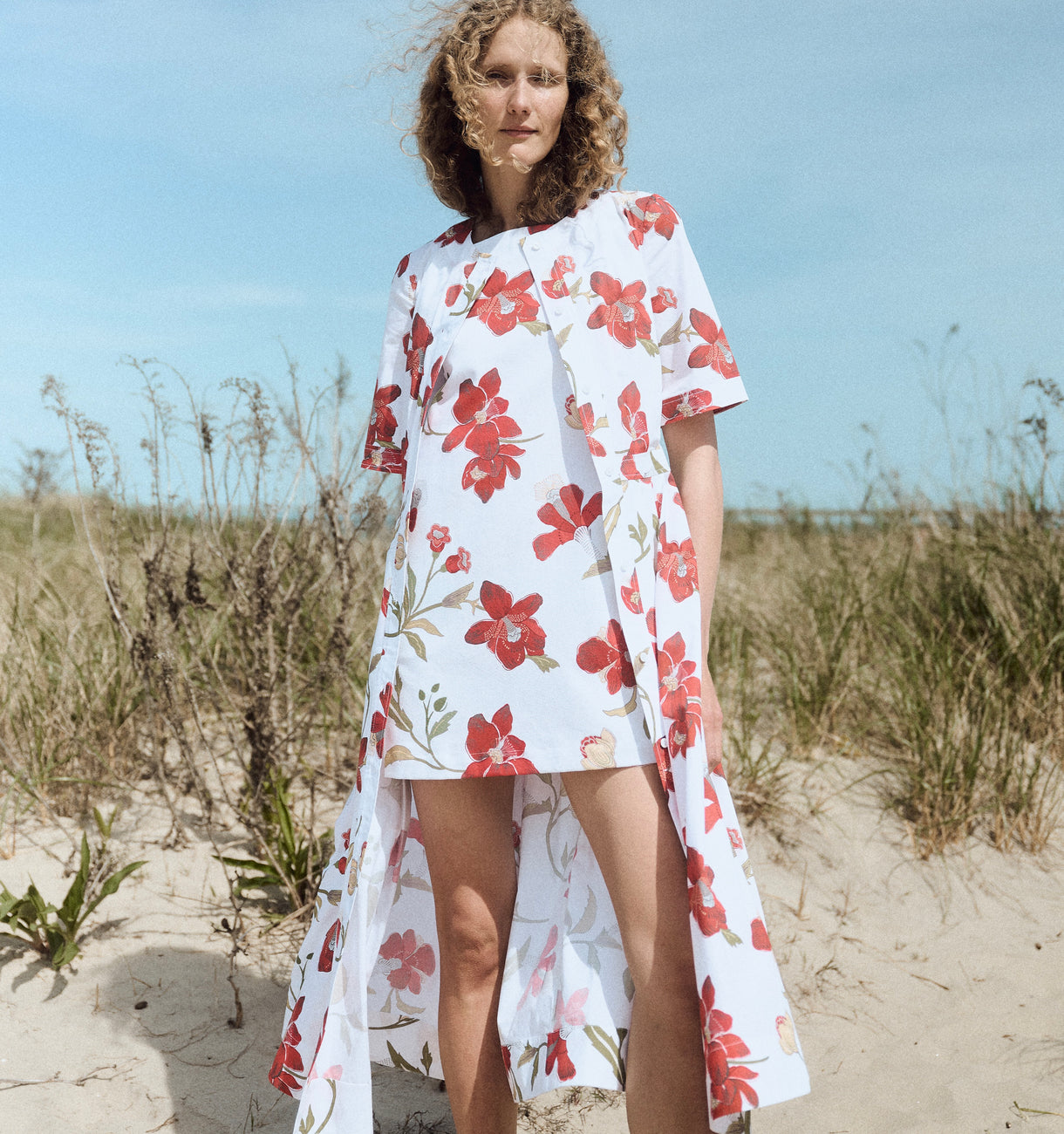 Classic Mini Shift Dress in Red Hibiscus