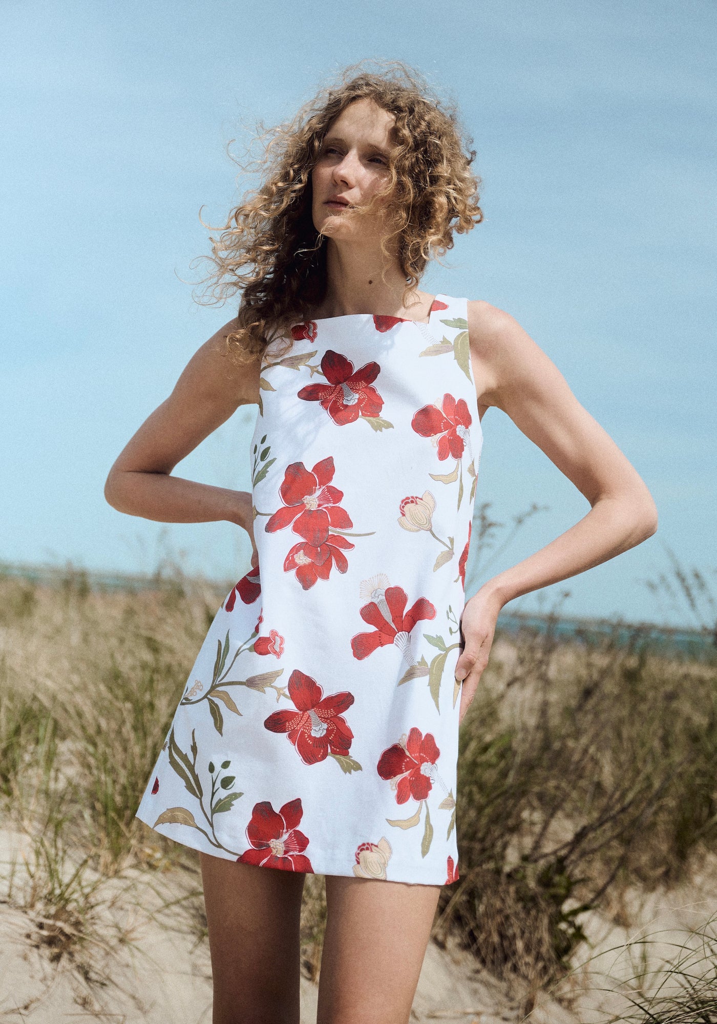 Classic Mini Shift Dress in Red Hibiscus