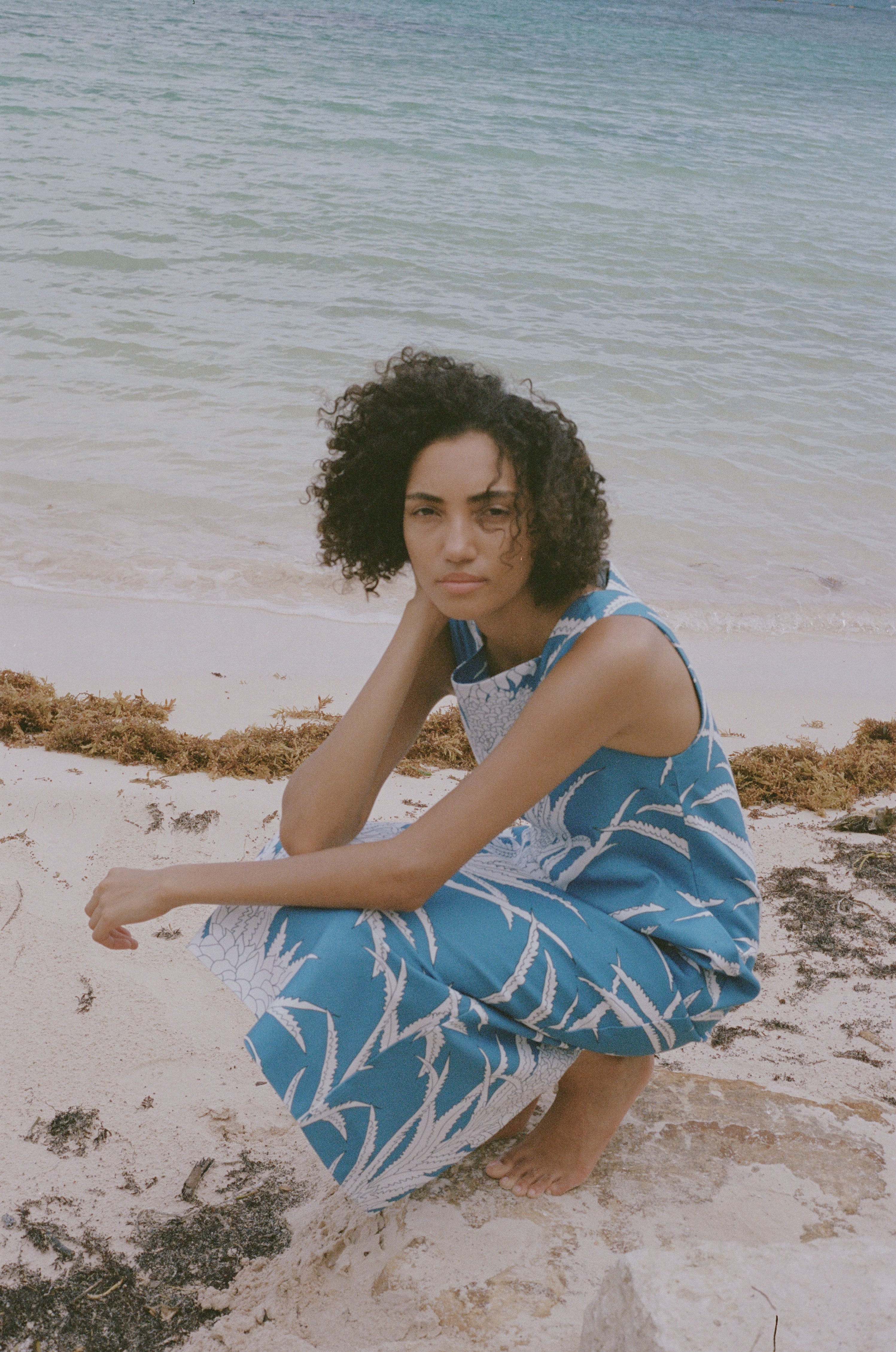 Ankle-Length Shift Dress in Blue Pineapple Coco Shop Ankle-Length Shift Dress in Blue Pineapple Coco Shop