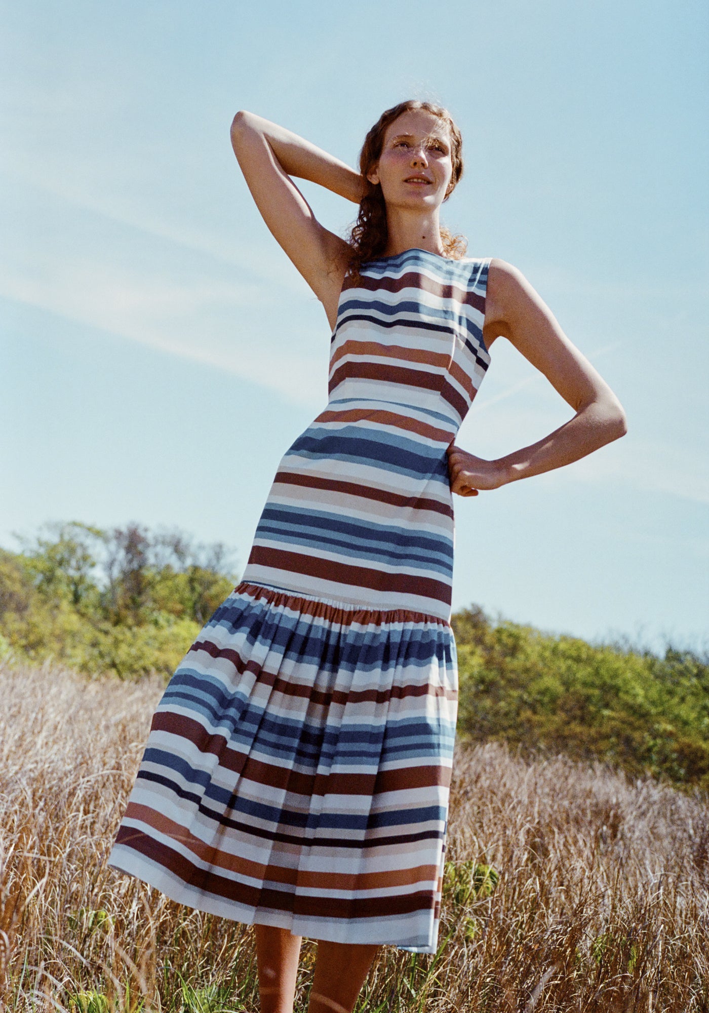 Low-Back Dress in Cool Stripe