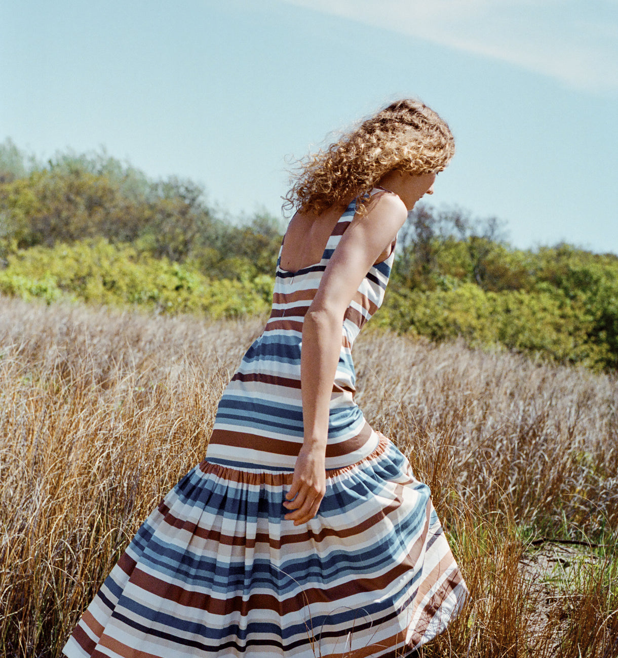 Low-Back Dress in Cool Stripe