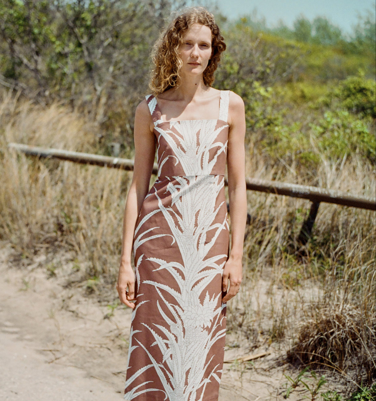 Long Slip Dress in Brown Pineapple