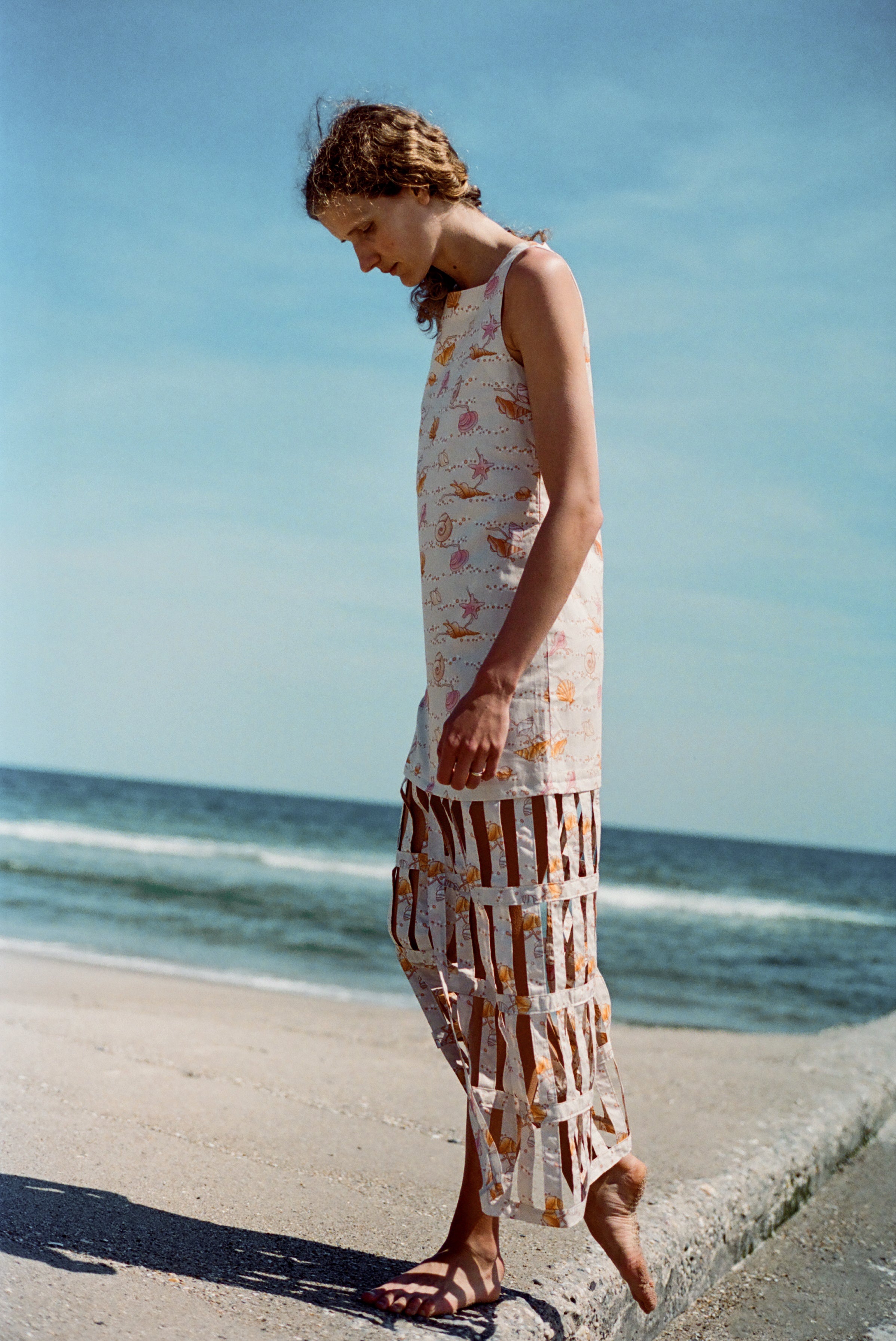 Basket-Hem Dress in Warm Shell