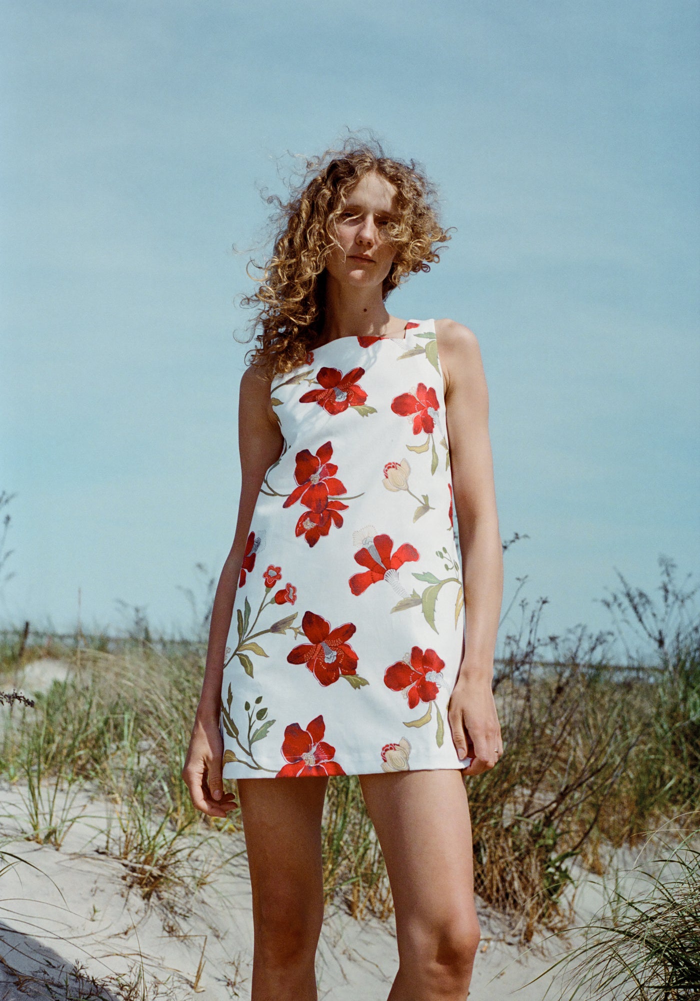 Classic Mini Shift Dress in Red Hibiscus