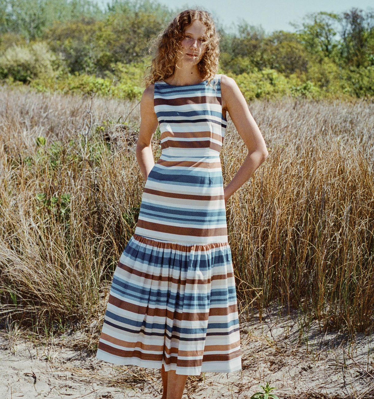 Low-Back Dress in Cool Stripe