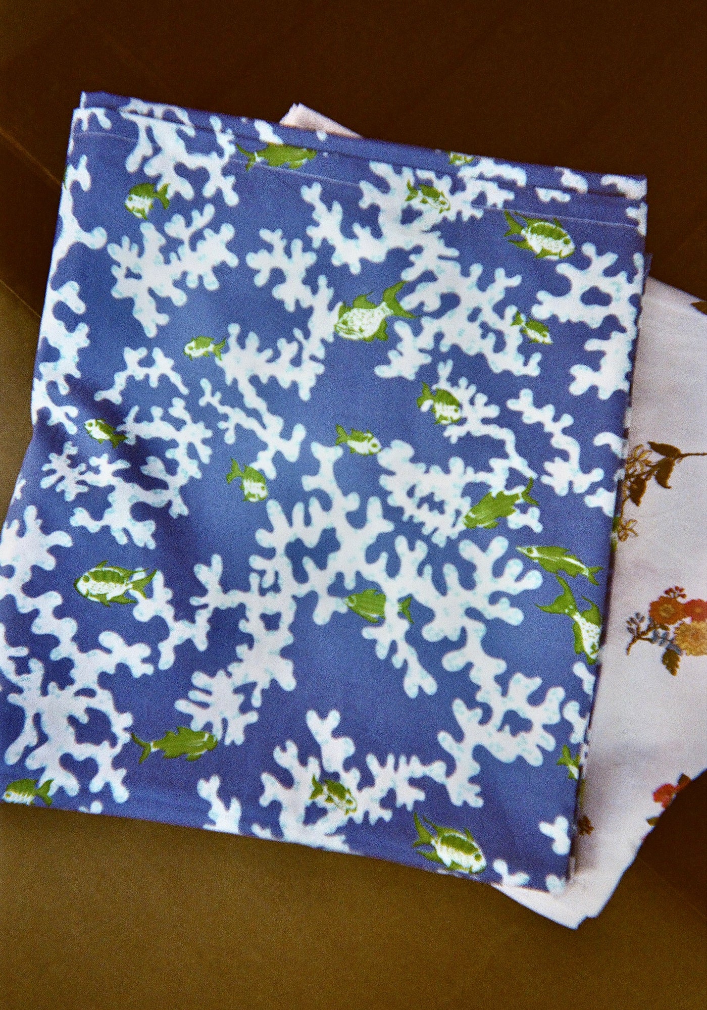 Cotton Tablecloth in Blue Coral