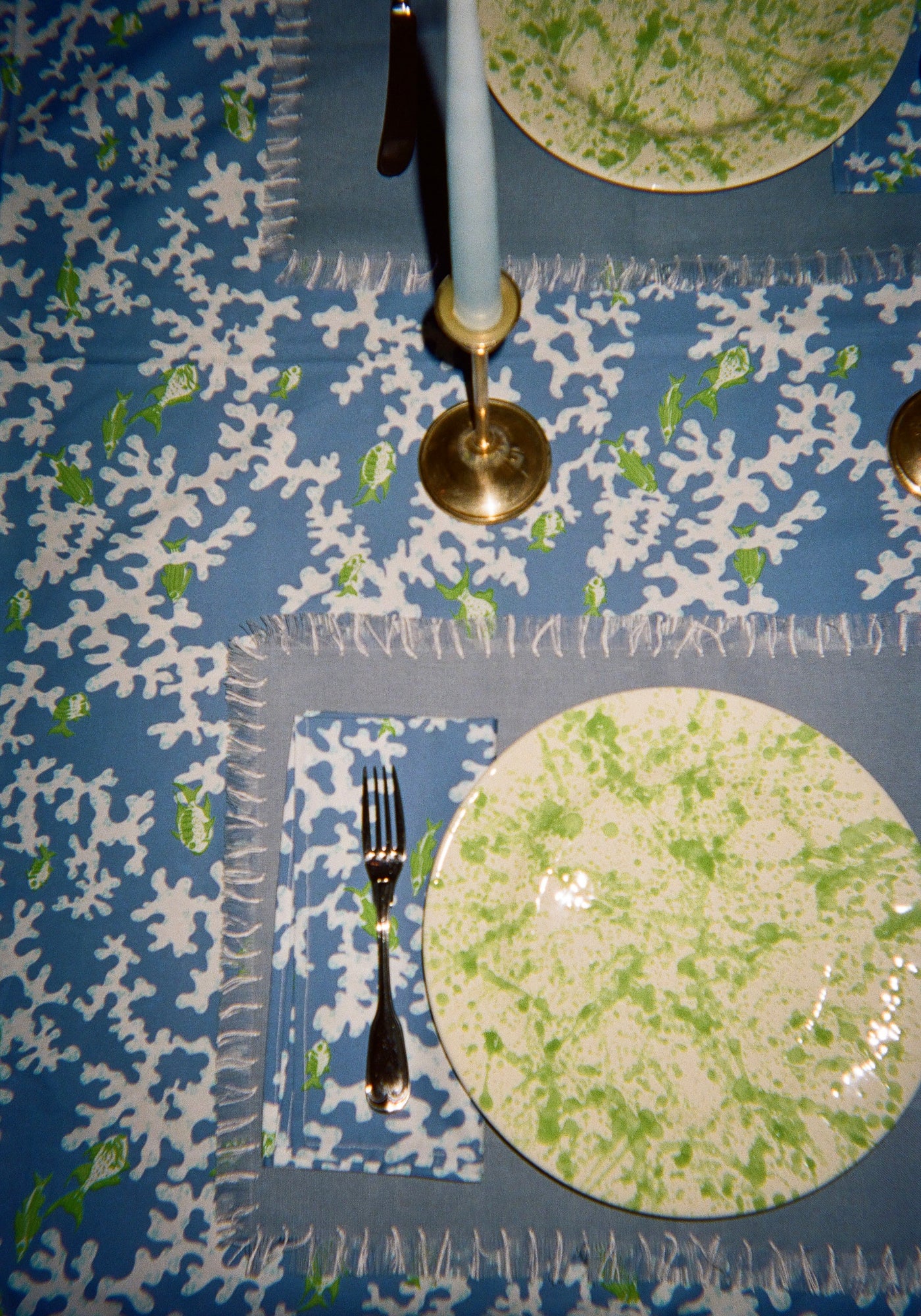Cotton Tablecloth in Blue Coral