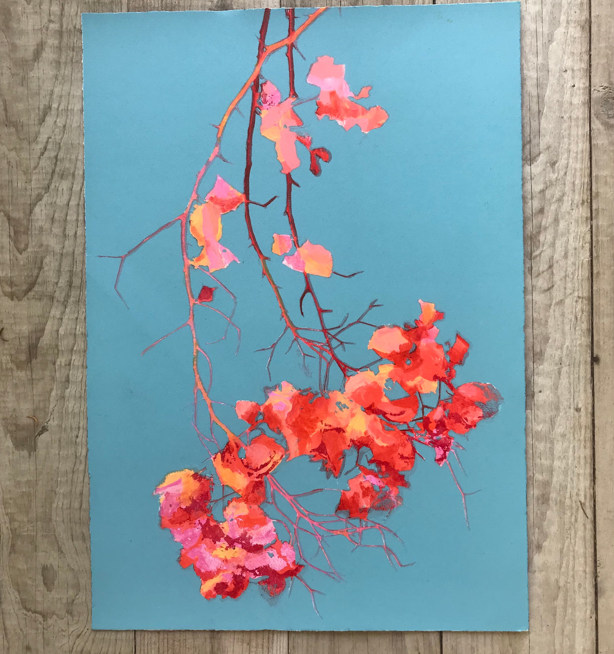 Bougainvillea Print in Robin Egg Blue/Red