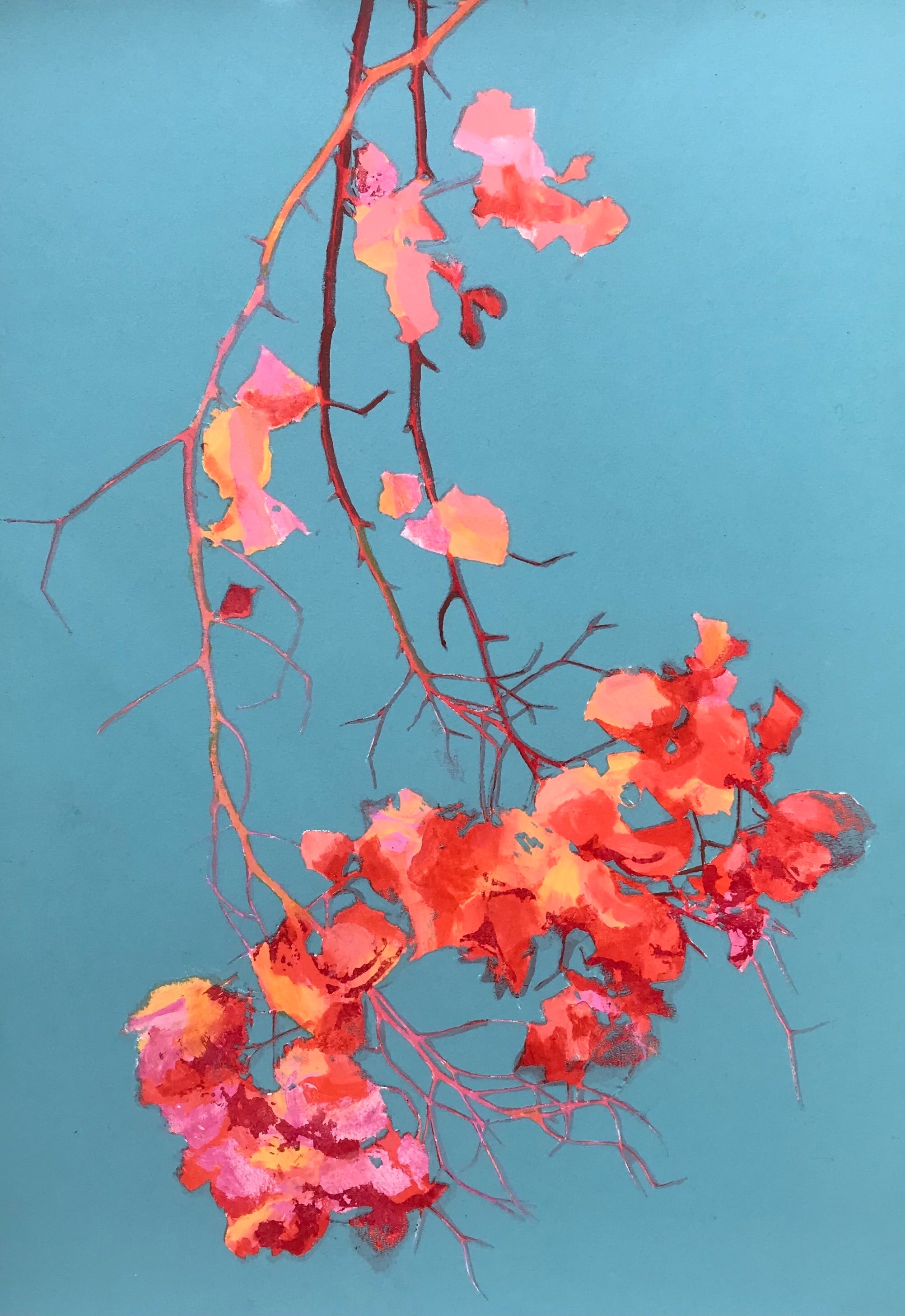 Bougainvillea Print in Robin Egg Blue/Red