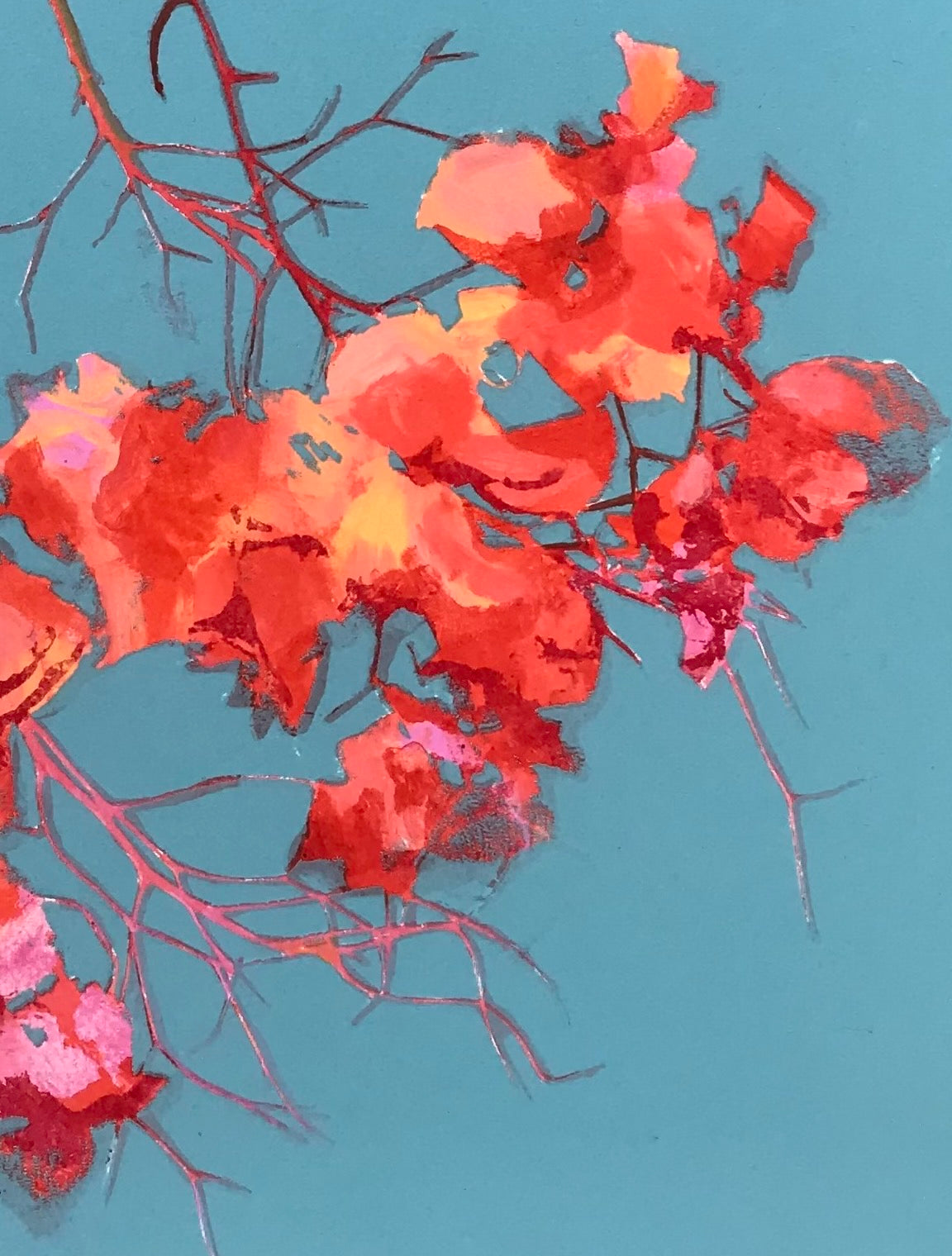 Bougainvillea Print in Robin Egg Blue/Red