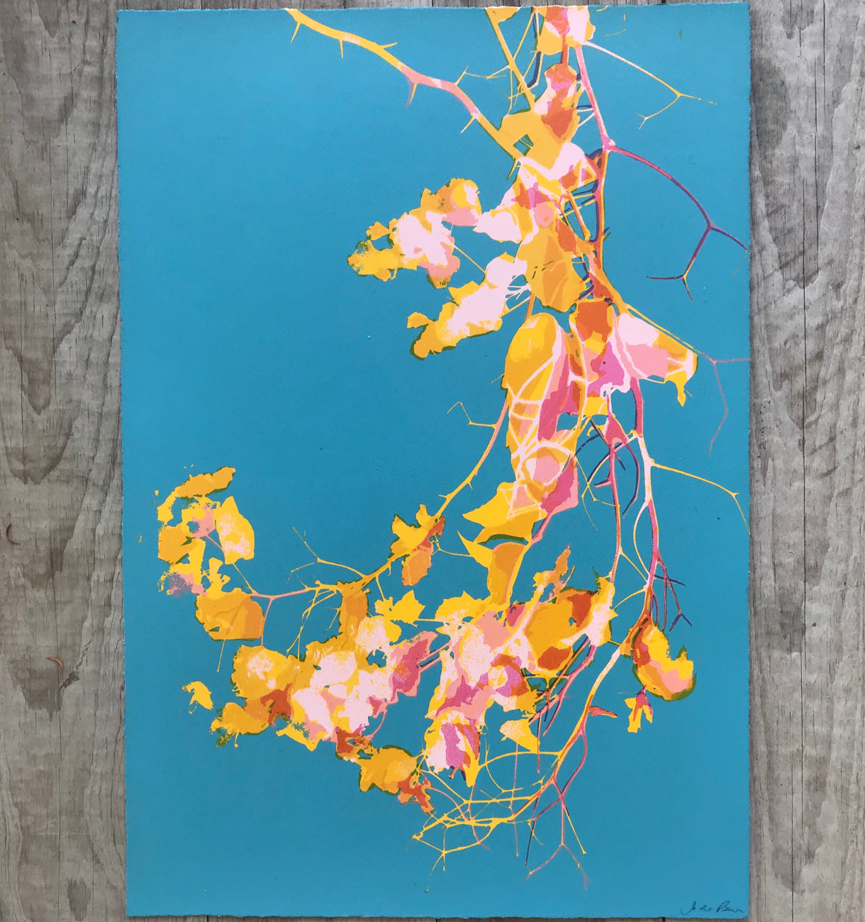 Bougainvillea Print in Robin Egg Blue/Yellow