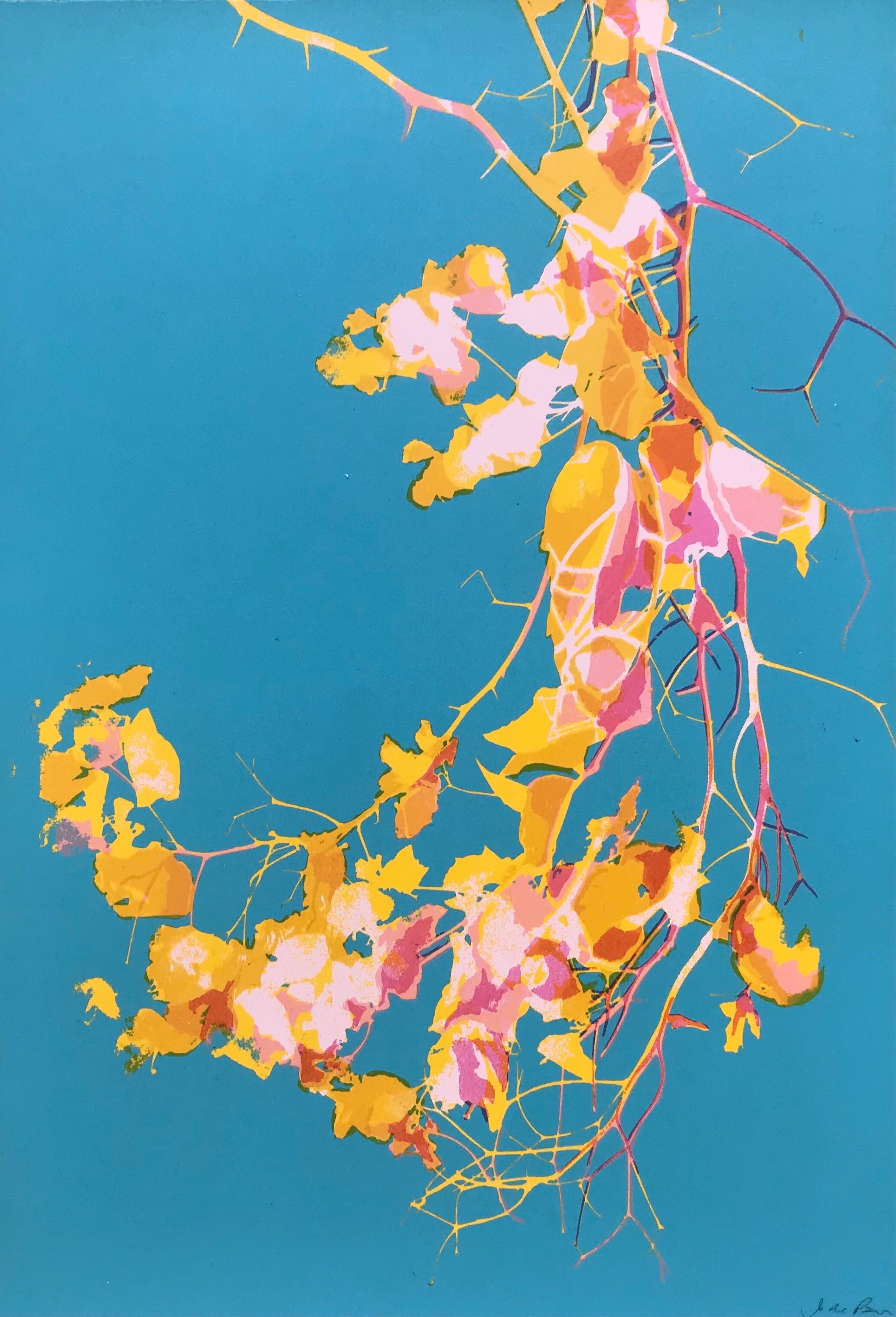 Bougainvillea Print in Robin Egg Blue/Yellow