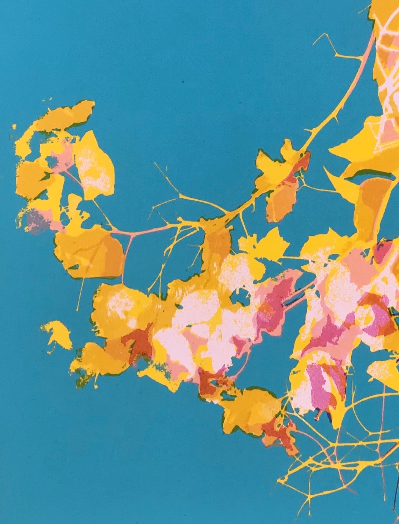 Bougainvillea Print in Robin Egg Blue/Yellow