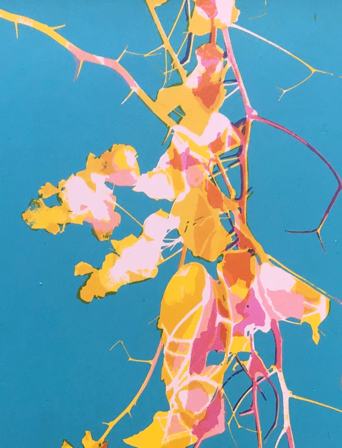 Bougainvillea Print in Robin Egg Blue/Yellow